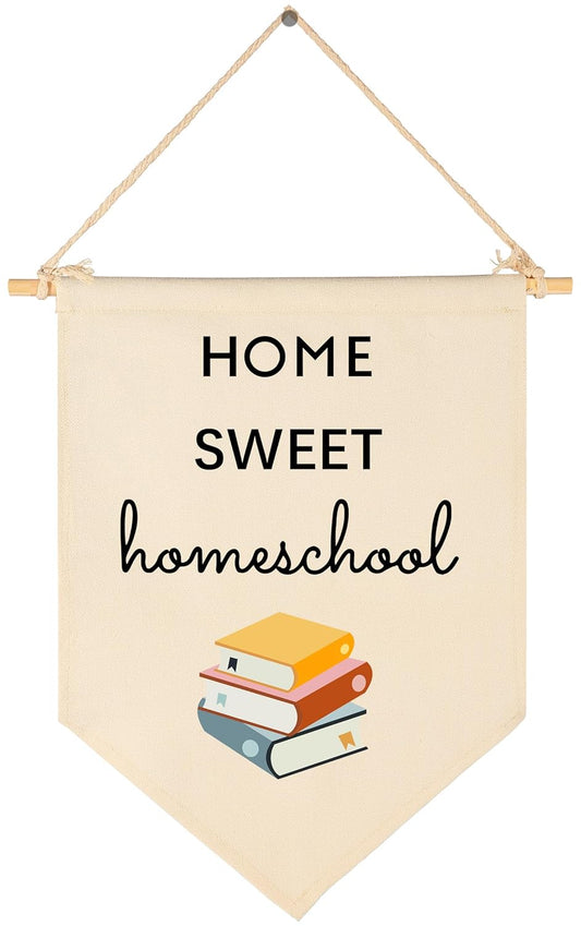 Home Sweet Homeschool Wall Art Inspirational Reading Room Flag Decor Positive Home Study Learning Room Wall Poster Decor Gifts for Son Daughter Boys Girls Kids Teen Pennant Banner Sign Art