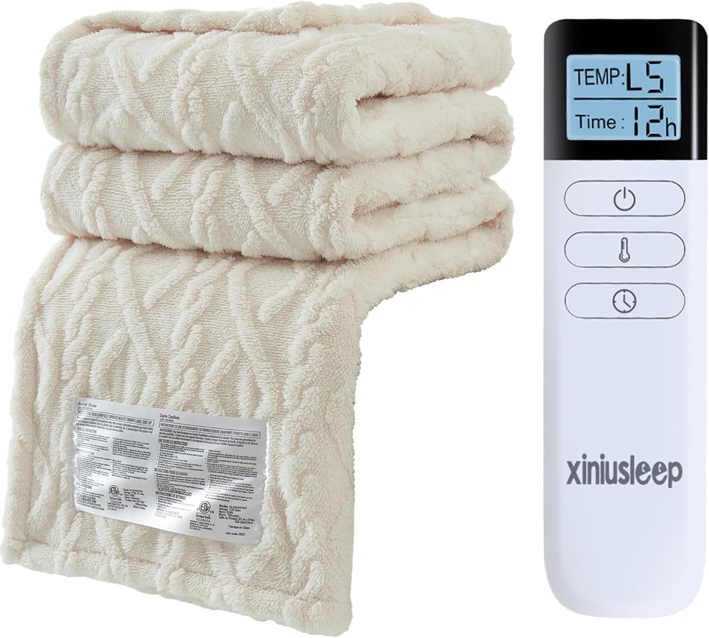 Heated Blanket Electric Blanket 50"x60", Soft Taffeta Sherpa Electric Throw with 5 Heating Level & 1-12 Hour Auto Off, Heated Throw with Overheating Protection, Machine Washable (Beige)