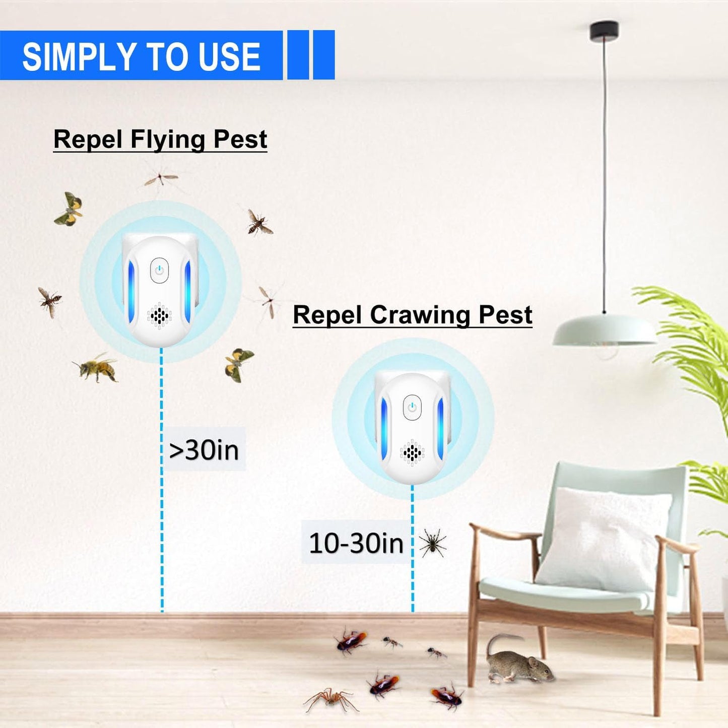 Ultrasonic Pest Repellent 6 Pack, Electronic Plug in Indoor Ultrasonic Insect Pest Control Repellent for Bug Mice Spiders Mosquitoes Cockroaches