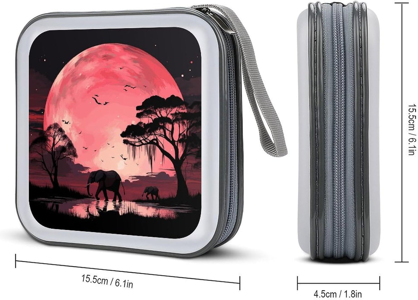 Pink Moon Elephant CD Case 40 Capacity Case Zipper CD Collection Bag with Handles Cover DVD Storage Hard Plastic DVD Disc Cases Storage Binder for Car Home Office Travel