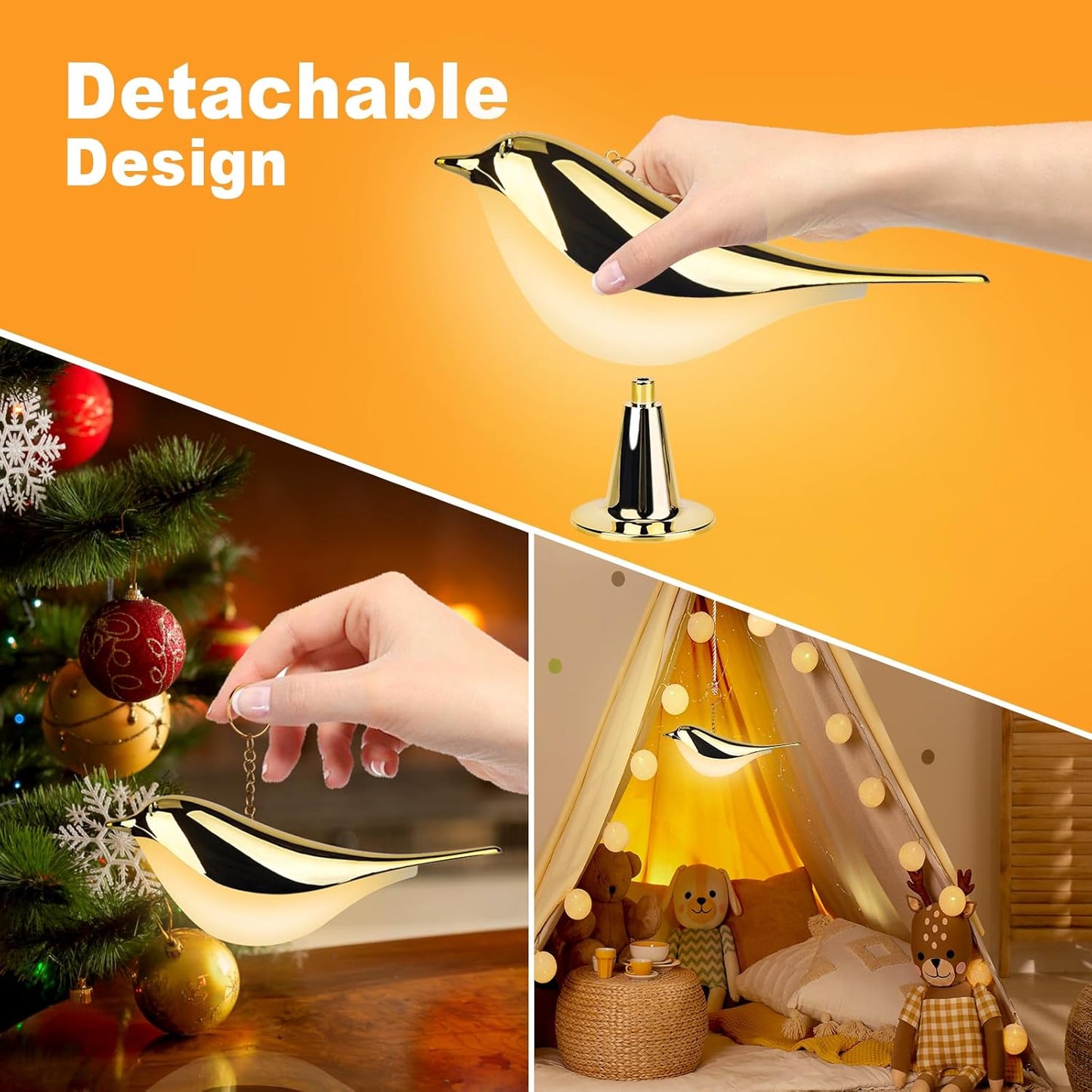 YOTOZU Small Bird Desk Lamp,3 Color Temperatures LED Night Light,Rechargeable Table Lamps Cordless Portable Lighting Bedside Lamp with Aroma Diffuser Function for Bedroom Decor Perfect Gifts(Gold)