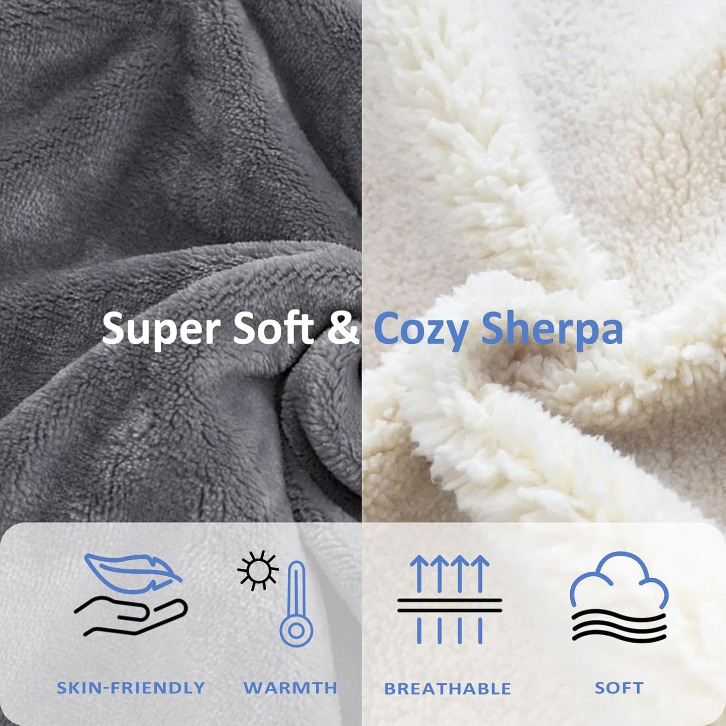 HOSUKKO Sherpa Wearable Blanket Hoodie for Adults - Oversized comfy blanket hoodie with Pockets - Super Soft Gift for Mom Wife - Grey