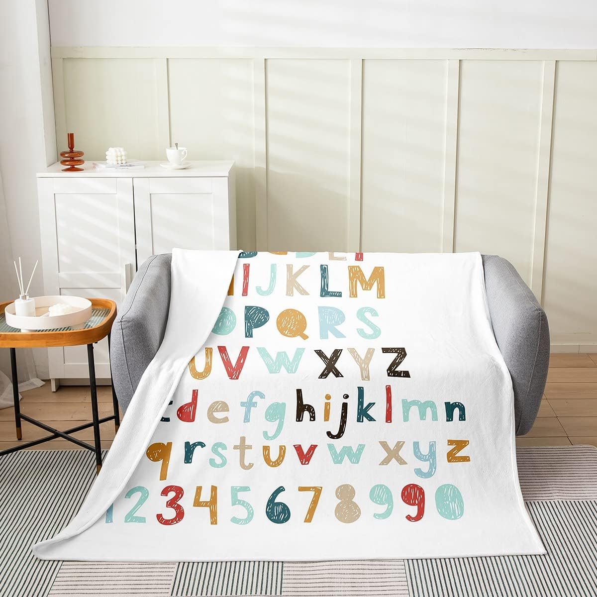 Erosebridal Kids Boys Girls Colorful Digital Number Fleece Blanket Throw, Hand Drawn Alphabet Flannel Blanket All Season Soft, Graffiti Plush Blanket Lightweight