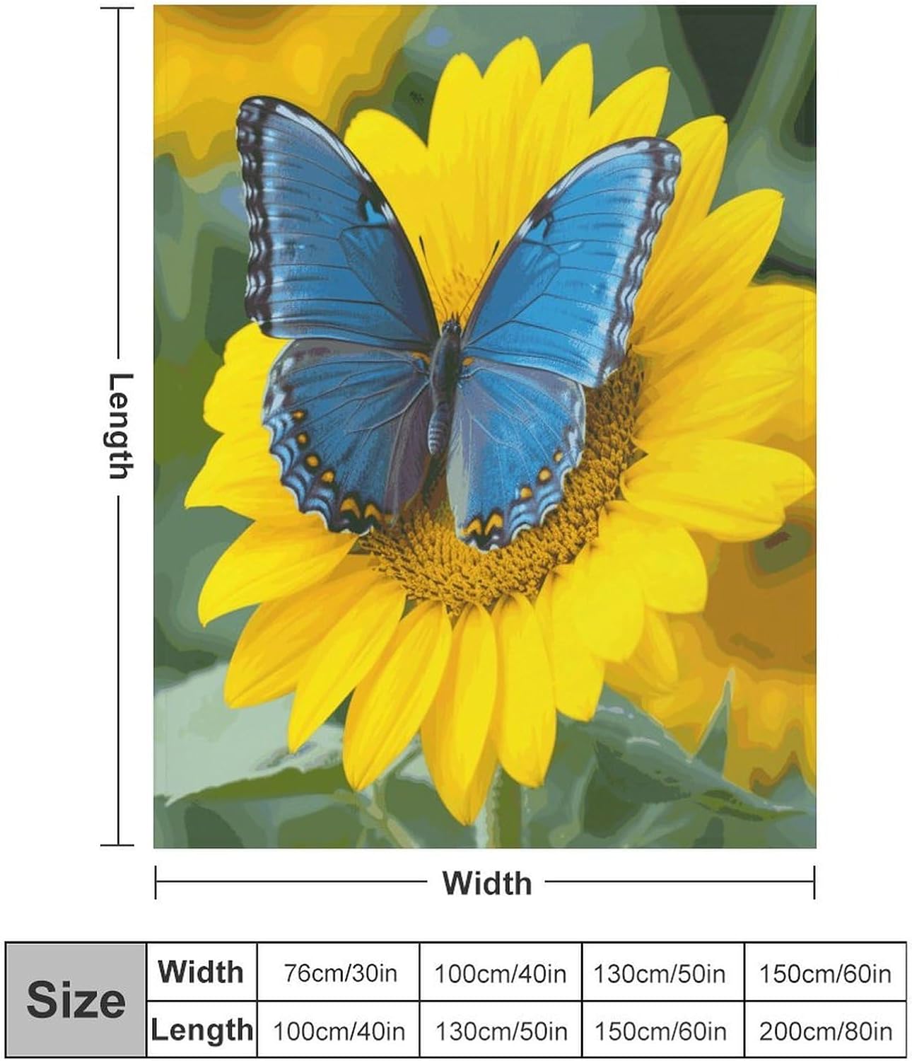 Sunflower Blue Butterfly Blanket Super Soft Lightweight Throw Blanket Cute Cozy Warm Bed Blanket Decorative Fuzzy Blanket All-Season Home Decor Gift for Sofa Couch Living Room 40"*50" （100 * 130cm）