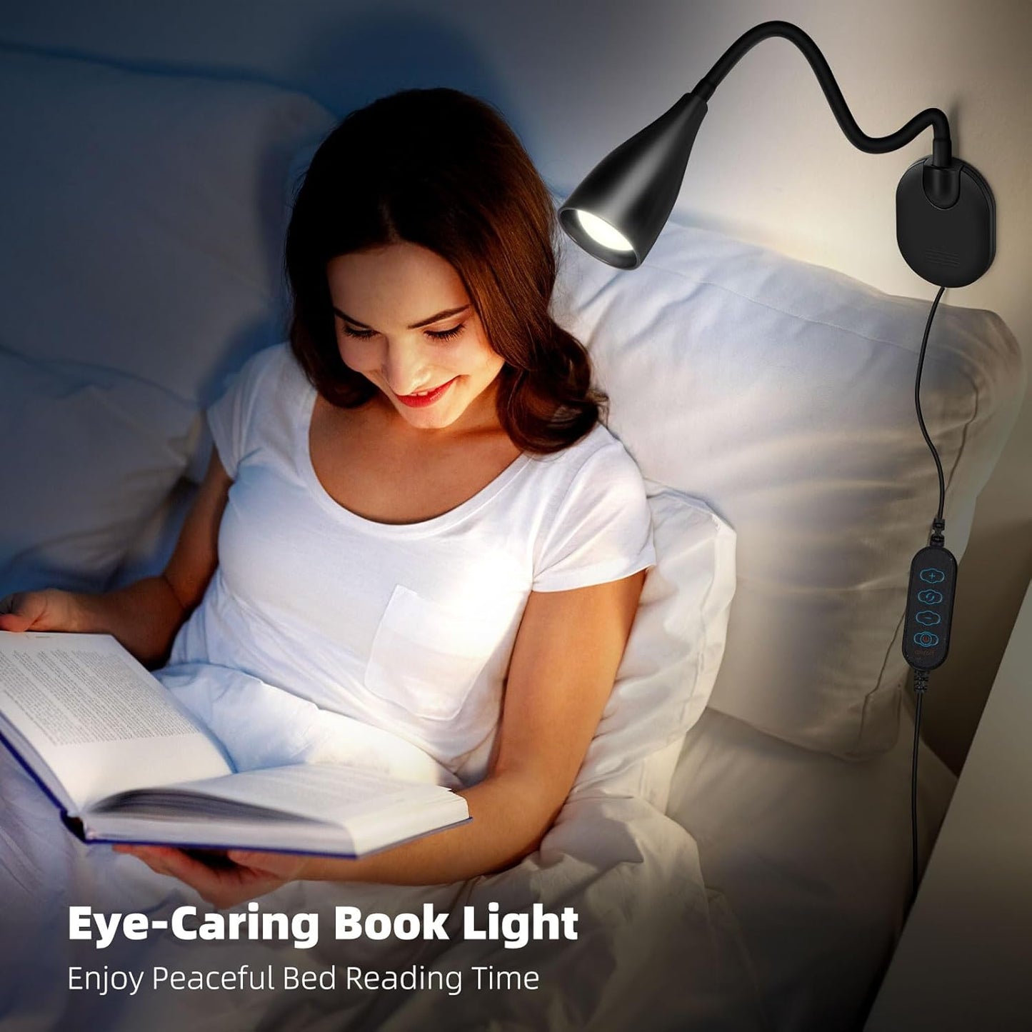 LED Wall Mounted Reading Light, 5 Color Modes 10 Brightness Dimmer, USB Charging Port, Memory & Timer, Adhesive Book Light for Reading in Bed, Eye-Caring Wall Lamps for Bedside Reading Bedroom Black