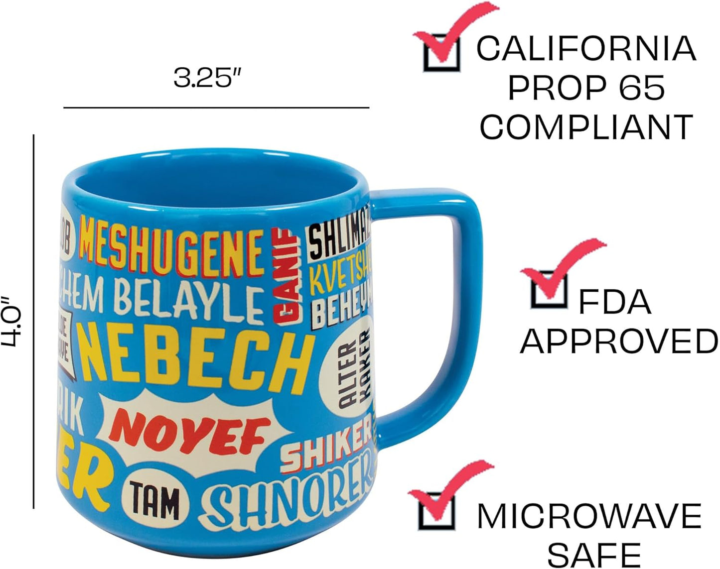 The Unemployed Philosophers Guild Yiddish Insults Mug - Sip Coffee and Study Yiddish Insults, From Nudnik to Tipish and More, Comes in Gift Box, 12 oz