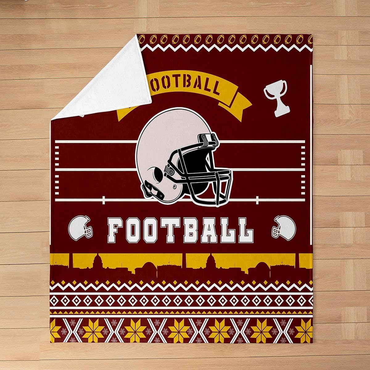Erosebridal Football City Fleece Throw Blanket Twin 60"X80" - Ultra-Soft for Couch Sofa Bed,Rugby Sports Lover Flannel Blanket,Football Helmet Fuzzy Plush Throw,Red Yellow White Room Decor