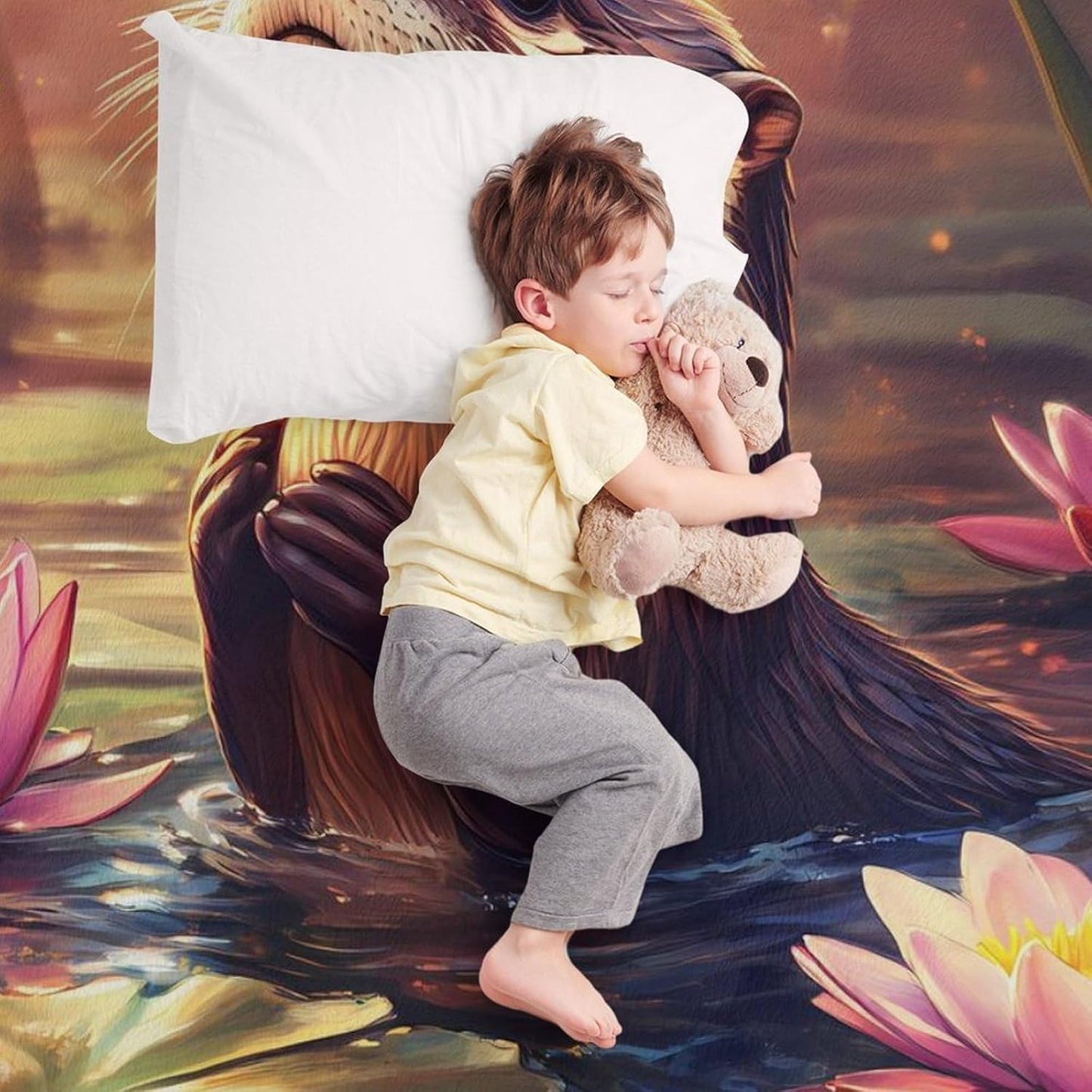 Otter Lotuses Throw Blanket for Couch Bed Plush Cozy Fuzzy Flannel Blanket for All Season 50"x60"