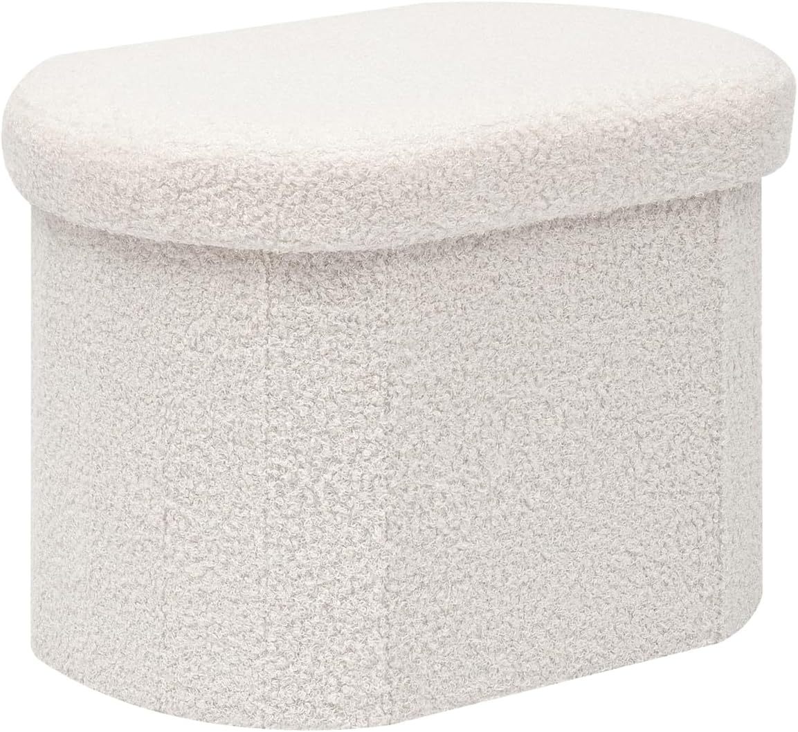 B FSOBEIIALEO Storage Ottoman for Dorm Room, Boucle Folding Storage Ottoman Foot Rest, 16.14 Inches Small Collapsible Ottoman Cube for Living Room White