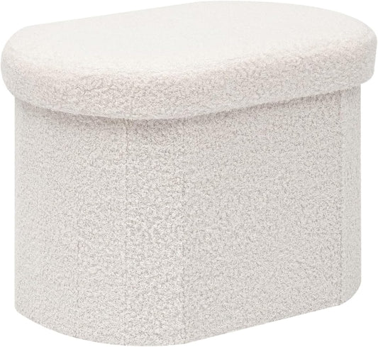 B FSOBEIIALEO Storage Ottoman for Dorm Room, Boucle Folding Storage Ottoman Foot Rest, 16.14 Inches Small Collapsible Ottoman Cube for Living Room White