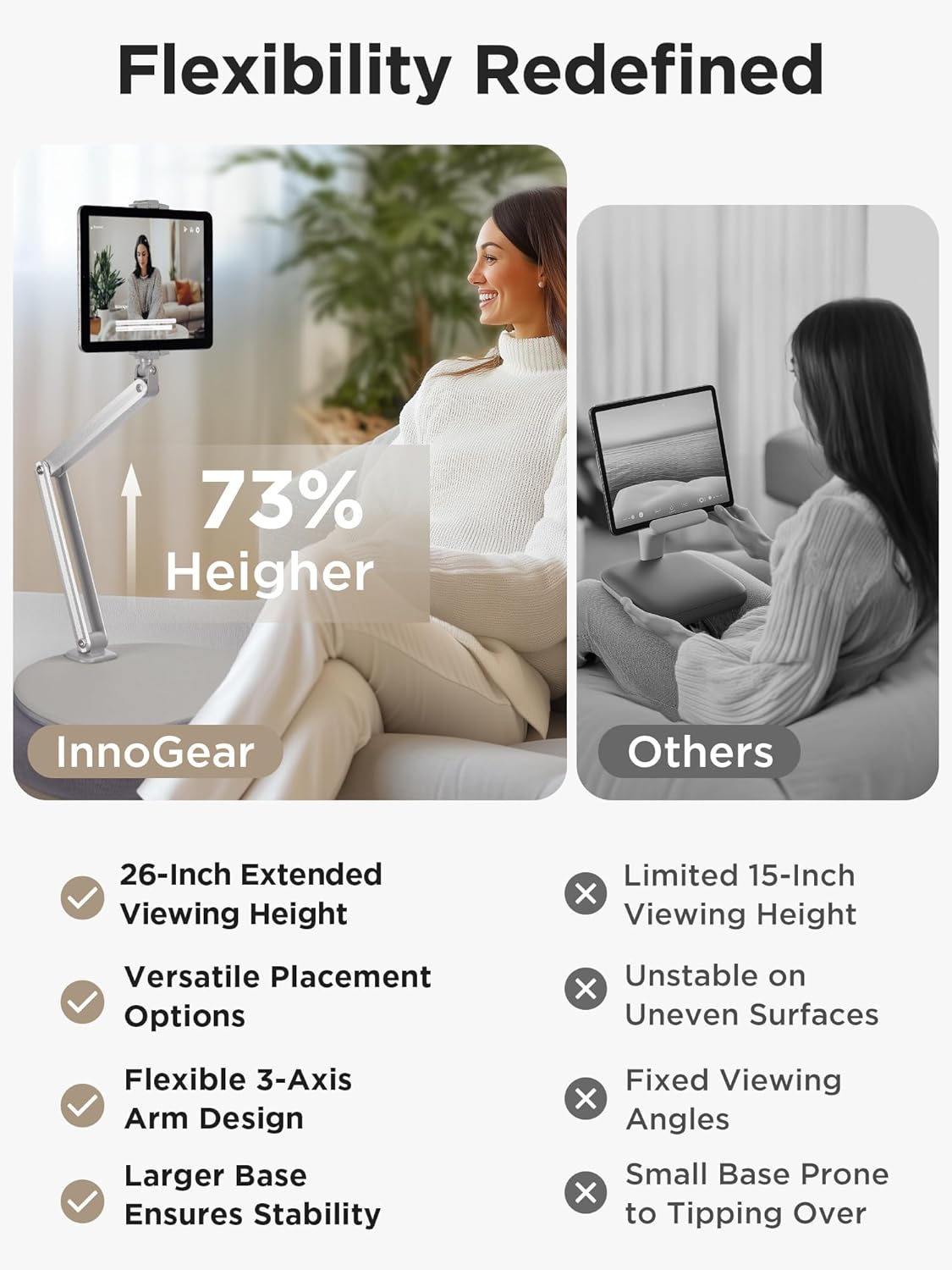 InnoGear Tablet Pillow Stand for Lap, 360° Adjustable Hands-Free Holder Mount for Bed Sofa Reading Compatible with 6" - 13" iPad Kindle iPhone E-Reader