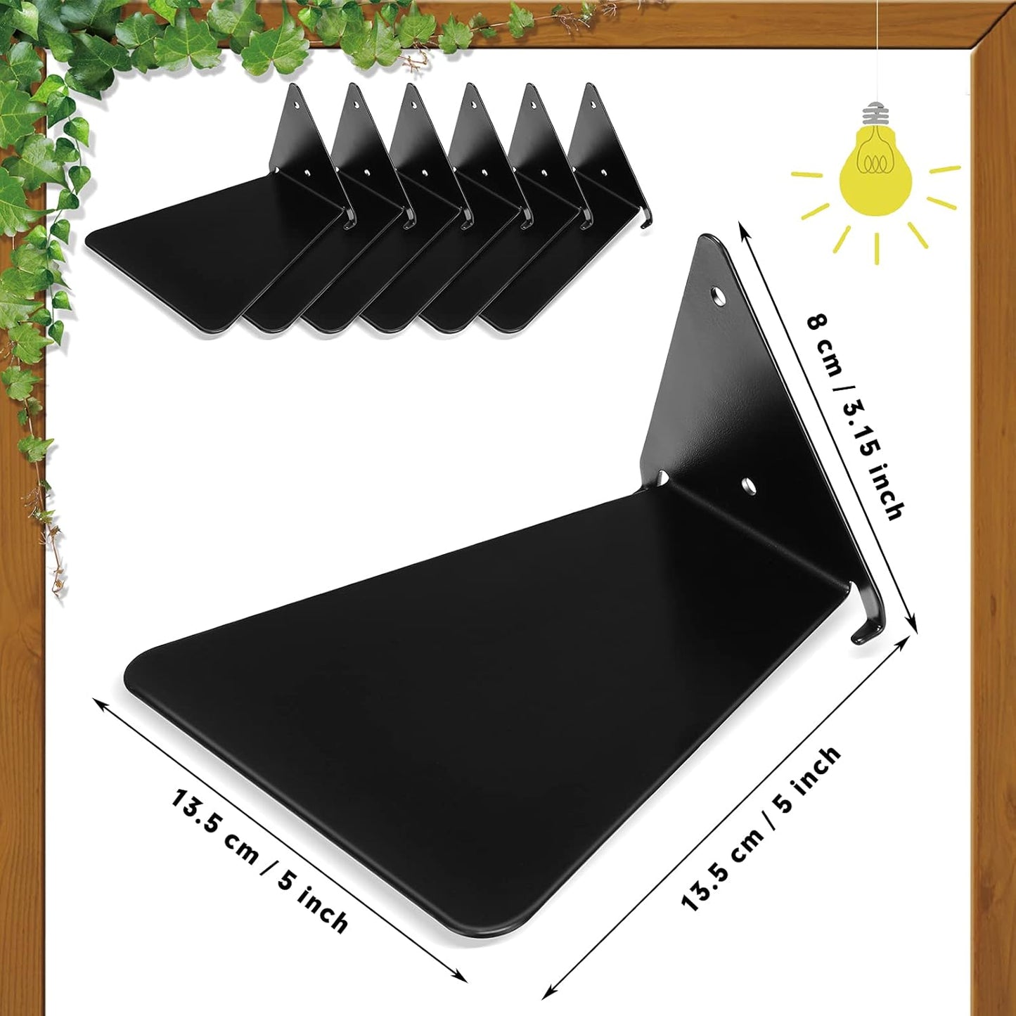 Jetec 6 Pieces Invisible Floating Bookshelf for Wall Mount Iron Floating Book Shelves Multipurpose Hidden Hanging Bookshelves Wall Book Holders for Room Bedroom Home Office Library Bookcase (Black)