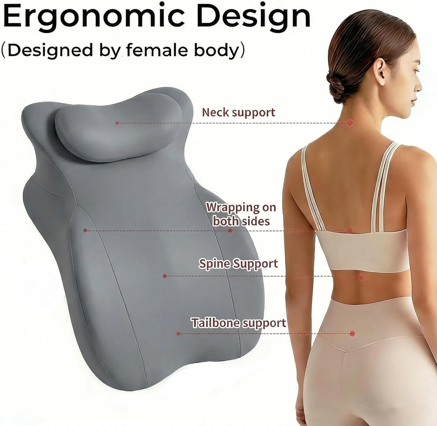 Multi-Position Body Support Pillow for Adults, Ergonomic Full Body Support Cushion for Home Relaxation, Back, Hip & Leg Support for Daily Rest and Stretching (Gray)