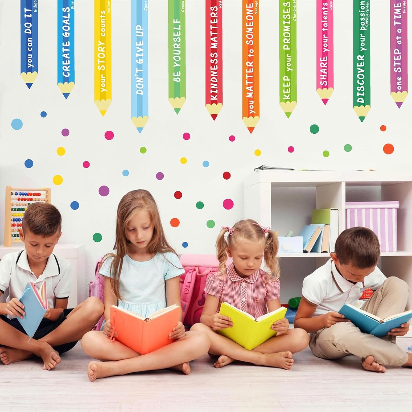 Colorful Inspirational Wall Decal Kids Wall Decals Color Walls Decals Motivational Quotes Walls Sticker You Can Do It Vinyl Sticker Polka Dots Decal Peel and Stick for Nursery Classroom Playroom Decor