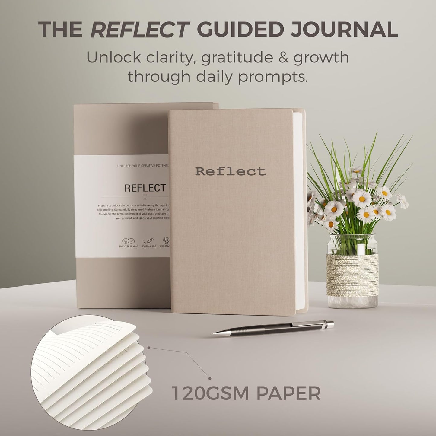 MindPanda Reflect Journal - The Ultimate Guided Journal with Daily Prompts For Gratitude, Mindfulness & Daily Reflection - Mood Tracker & Gratitude Log for Happiness & Self Care. Premium Non-Bleed