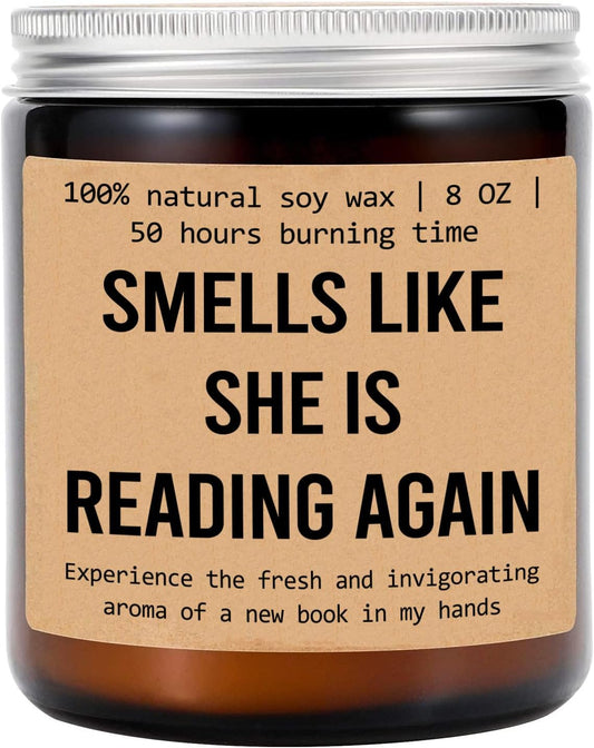 Smells Like She's Reading Again Candle - Reader Gift Funny Candle - Birthday Gifts for Her - Gift for Book Lover - Bookstore Library - Gift for Friend Avid Reader - Bookworm Gift - New Home Gifts