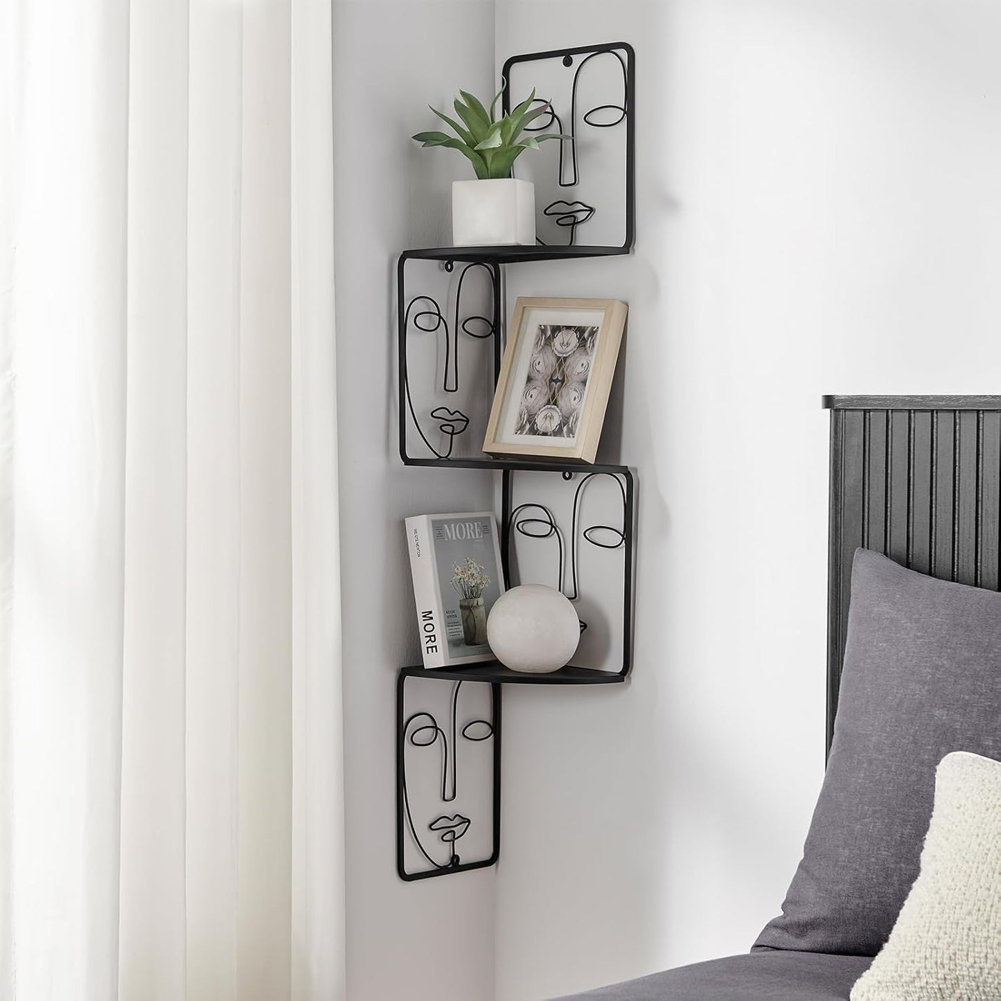 Corner Shelf, Wall Mounted Face Sculpture Display Shelf with Philosophical Art Design for Living Room Decor, Wall Corner Bookshelf Multi Unit Organizer, Tall Shelf Plant Stand for Bedroom, Bathroom