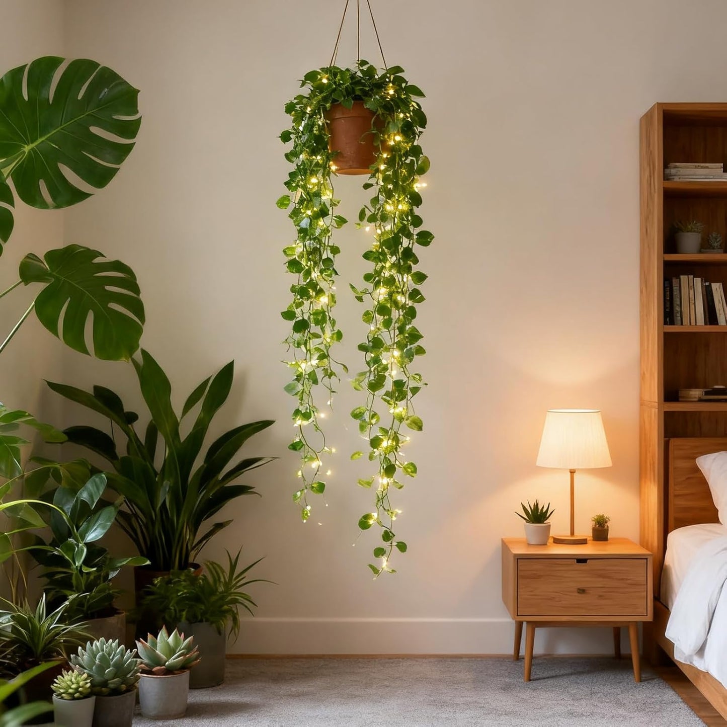 CEWOR Pothos Vine with Fairy Lights Battery Operated, 40ft 120 LED Ivy String Lights, Artificial Ivy Garland with Lights for Bedroom, Room, Wall, Garden, Party, Wedding Decor