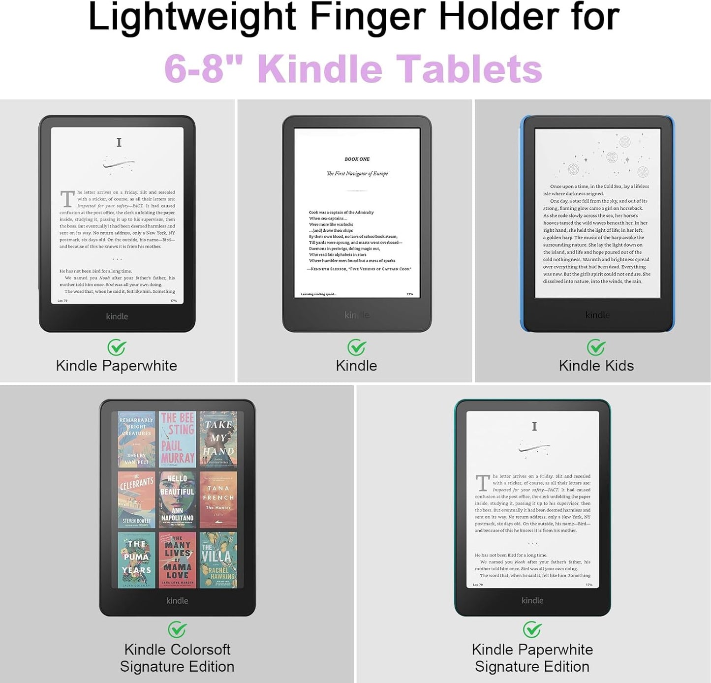 2 Pack Comfortable Hand Strap for Kindle and Tablets, Kindle Accessories for Reading in Bed, Secure and Lightweight Grip Holder for 4.7-8" Tablet/Paperwhite/Kobo/Oasis/E-Book/Phone (Lilac)