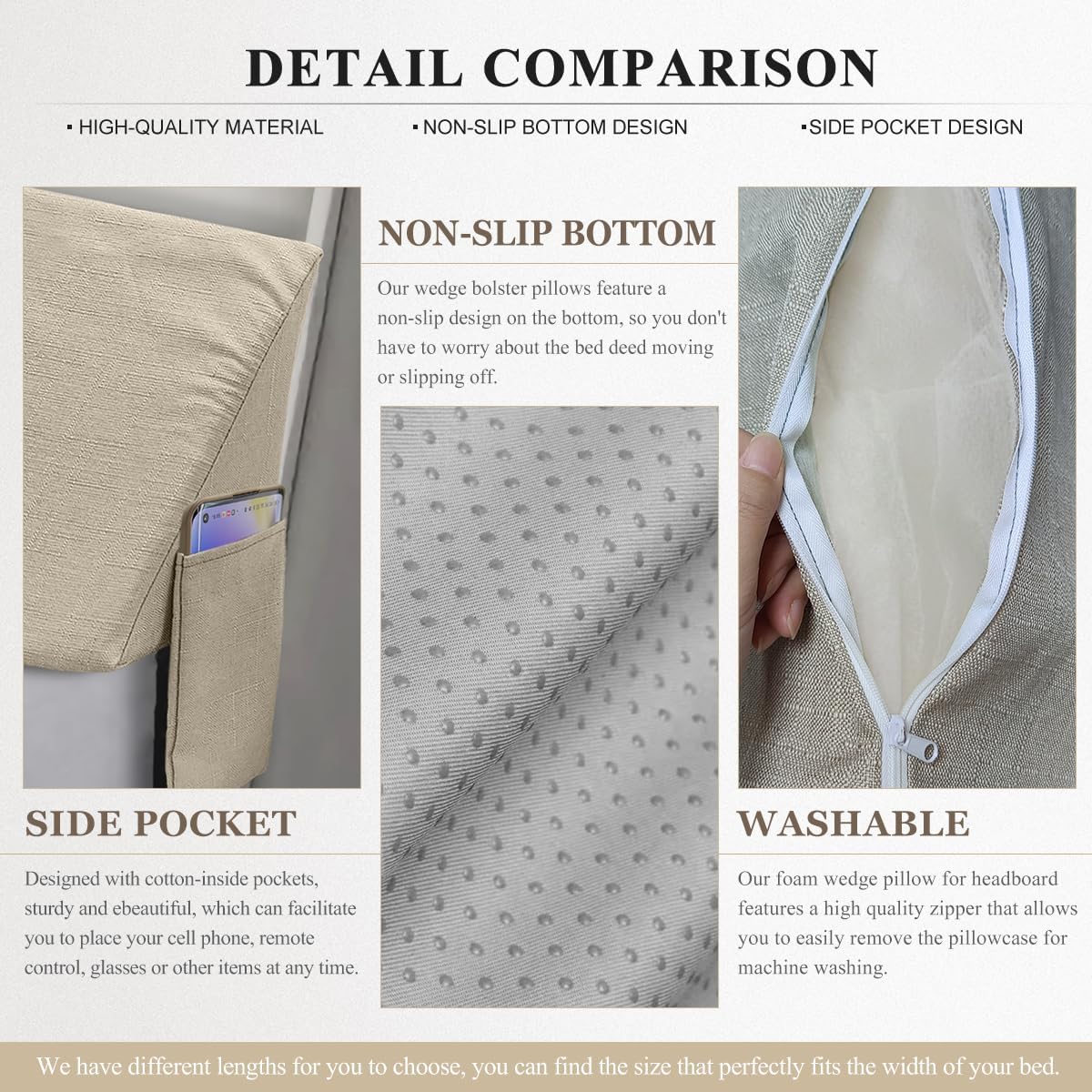 Bed Wedge Pillow for Headboard, Mattress Wedge Stopper Pillow, Bed Gap Filler, Close The Gap (0-12") Between Headboard and Mattress, Stop Losing Your Pillows(Twin/Twin XL-39x6x6in-Black)