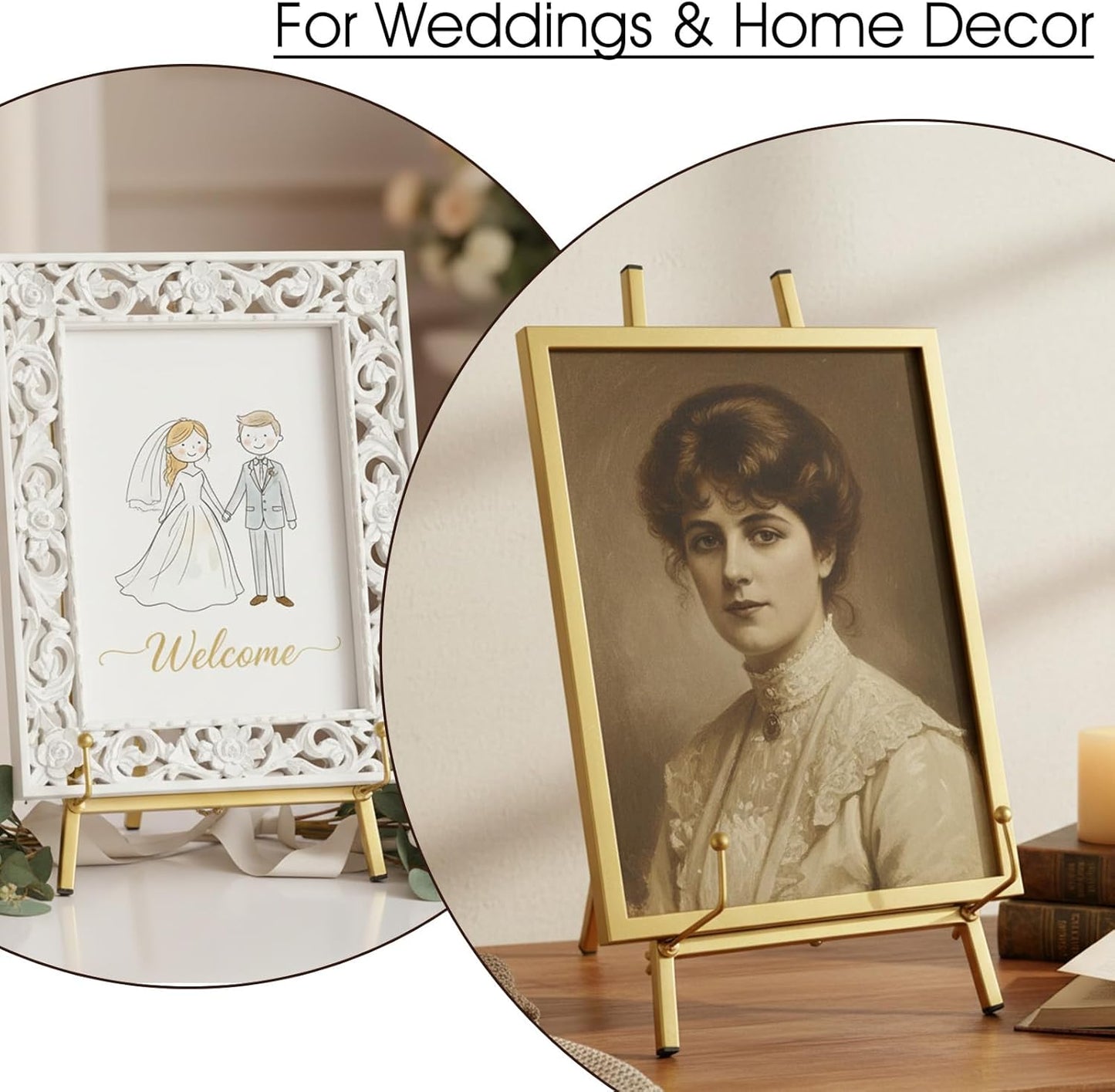 16.5" Gold Metal Easel Stand, Tabletop Tripod Easel Display Holder for Wedding Signs, Pictures, Plates, Art, and Books (1 Pcs)