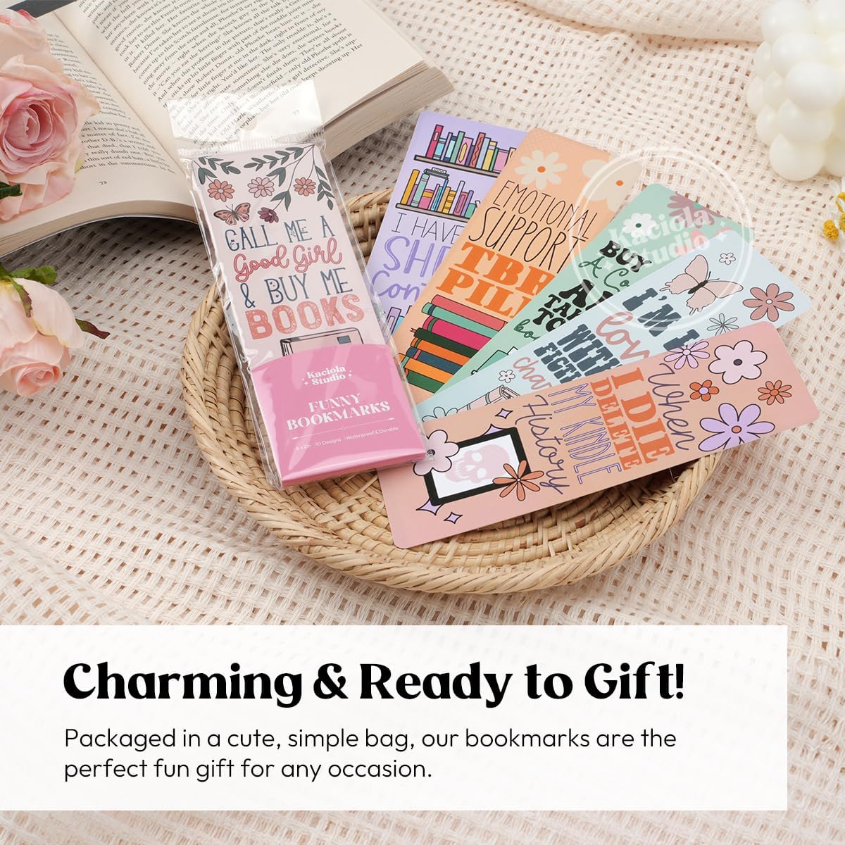 Kaciola Studio10 PCS Booklovers Cute Bookmarks, Funny Bookmarks for Women, Double Sided Bookworm Design Book Lovers Gifts,Book Accessories for Women Men Students Teachers Reading