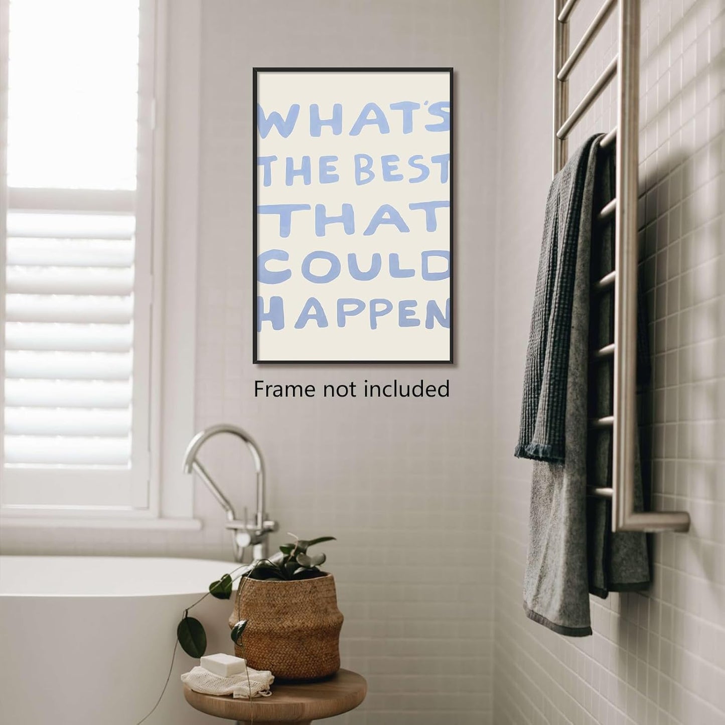 Yaasilinage Daily Reminder Positive Canvas Wall Art, Positive Affirmations Wall Decor, What's The Best That Could Happen Uplifting Quote Poster, Light Blue Typography Art Prints 16x24in Unframed