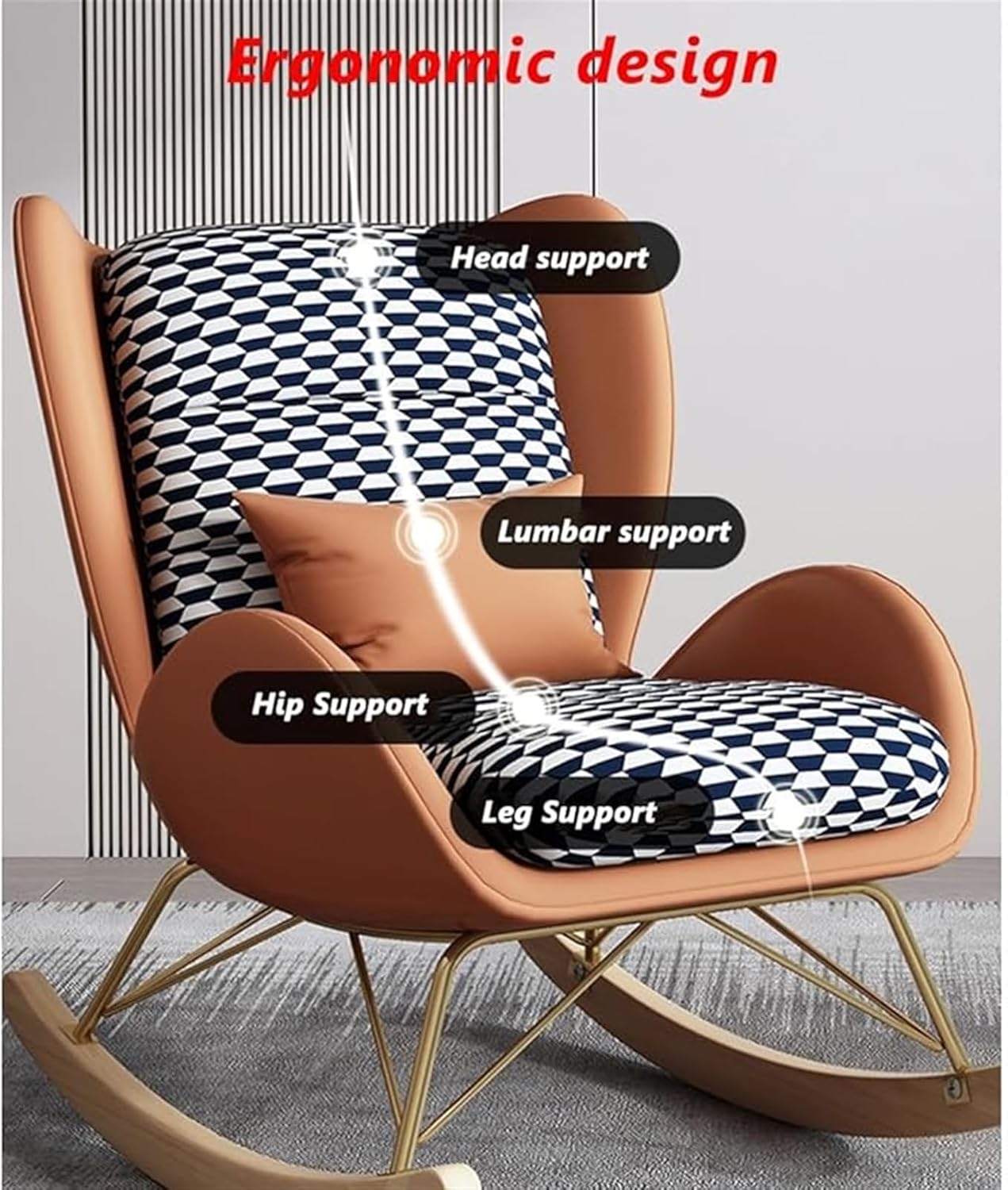 LSLYTQ Indoor Rocking Chair, Comfortable Lounger for Living Room, Padded Rocking Chair with Decorative Details and Solid Wood Furniture