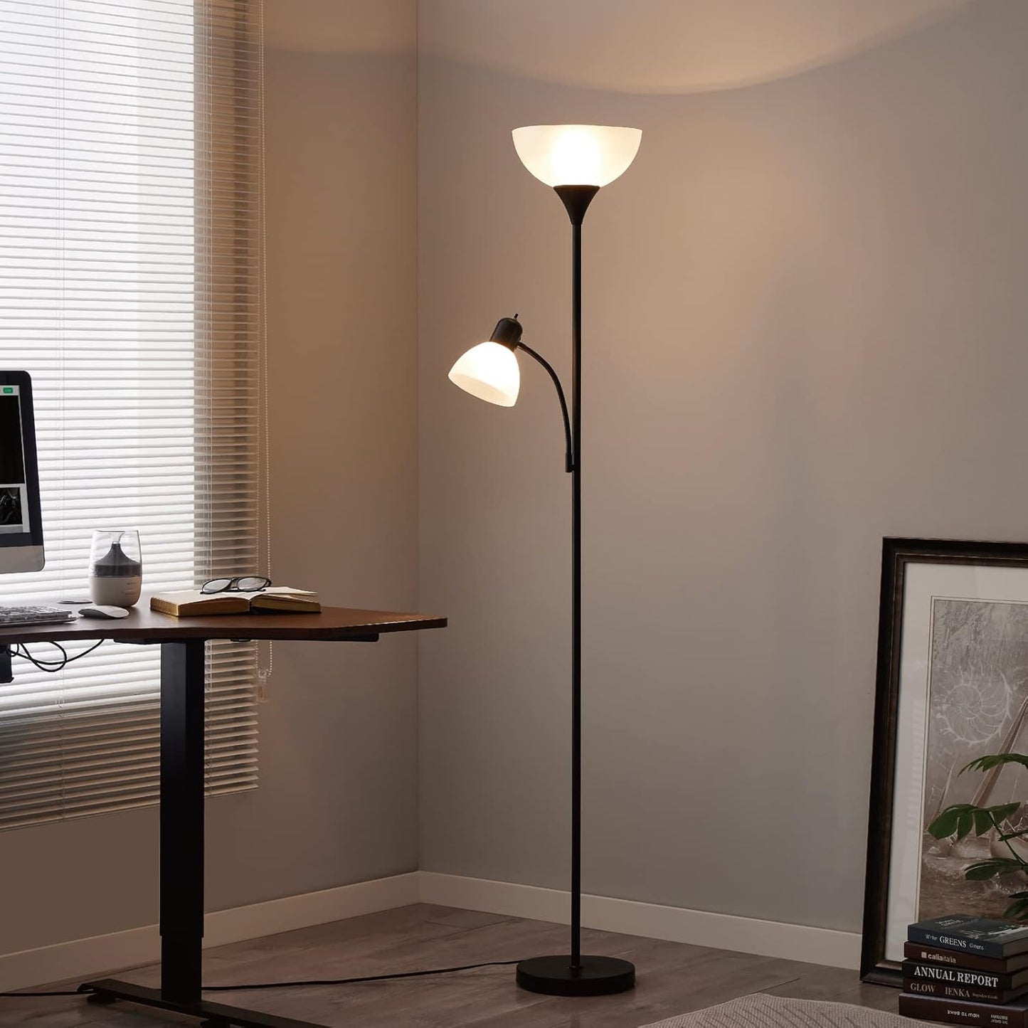 HonoDing Adjustable Black Floor Lamp with Reading Light Susan Modern Standing Lamp for Living Room/Office Lamps 72" Tall - 150-watt with Side Reading Light Corner Lamps (Black)