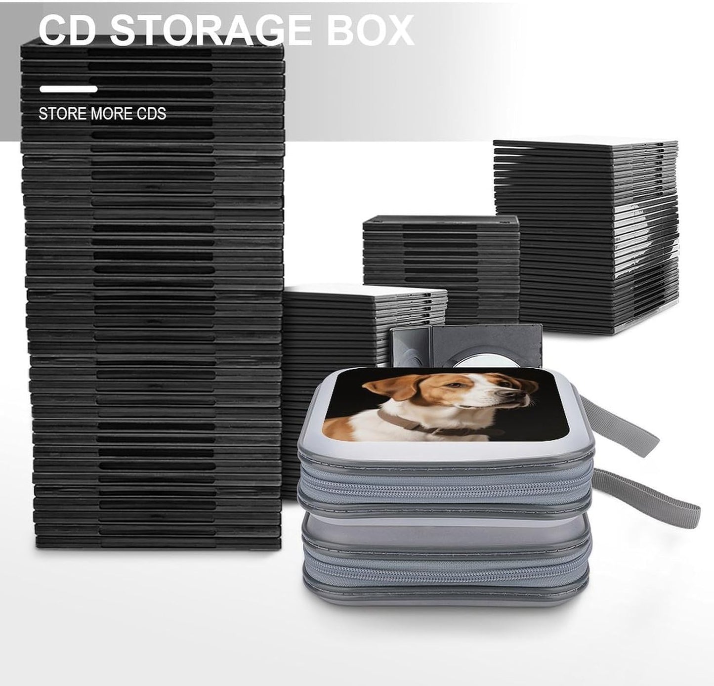 Dog CD Case Portable Zipper CD Case 40 Capacity Hard Plastic DVD Cases Holder Large Storage Disc Wallet Bag for Car Home Travel DVD Collection Bag
