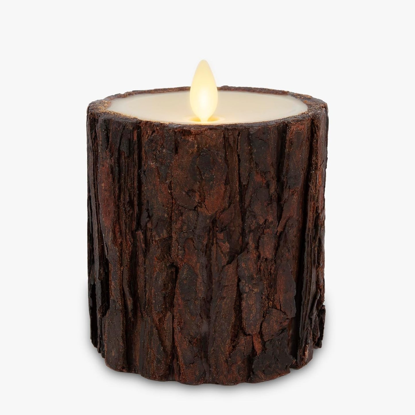 Luminara Real Bark Flameless LED Candle, Ivory 3.5" x 4.5", Moving Flame Battery Operated with Timer, Realistic Wax Pillar for Home Decor, Indoor Safe