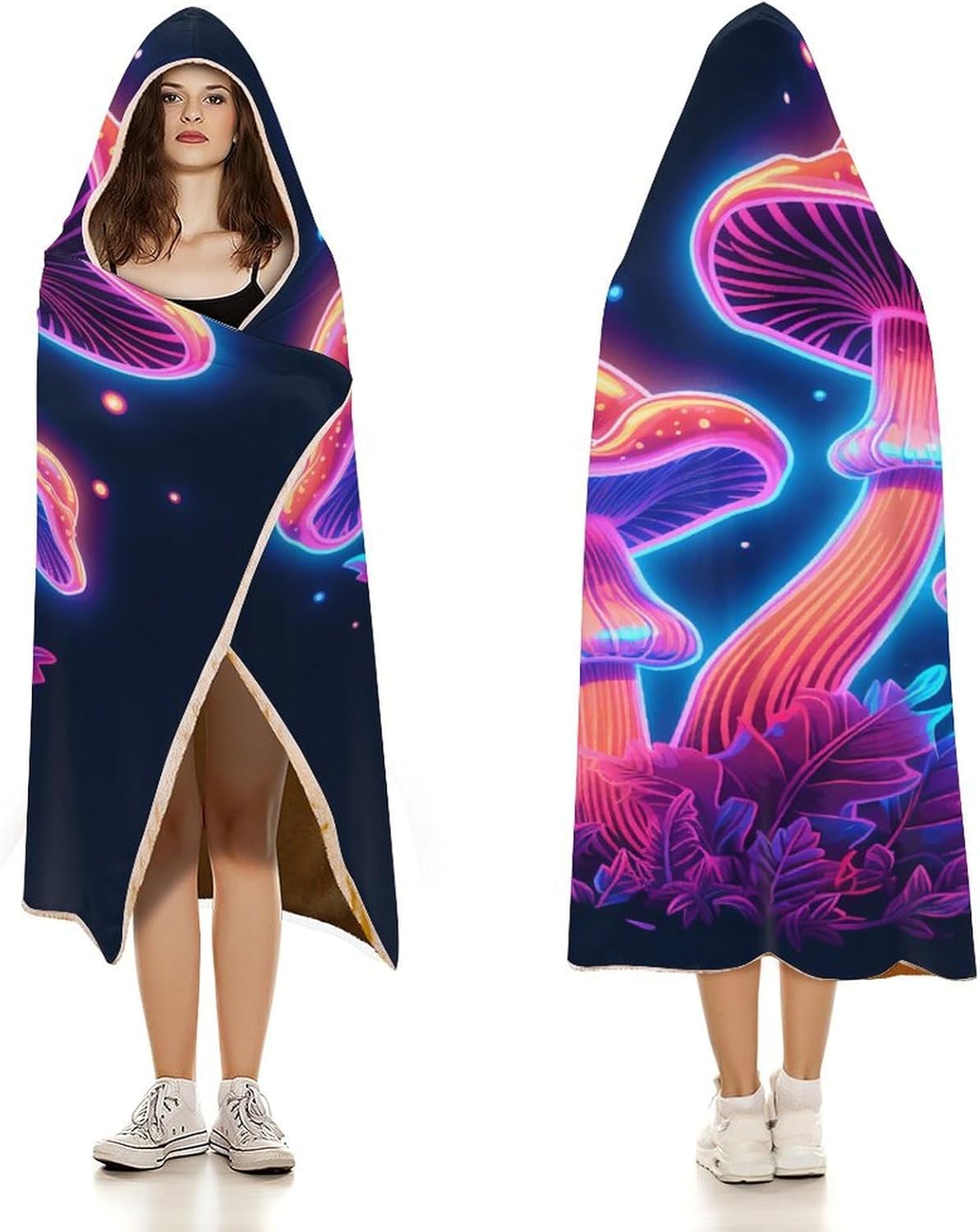 Wearable Blanket Hoodie Mushroom, Multi-size Hooded Blanket, Gift for Mom Women Wife Girlfriend Men Adults Teens, Warm Cozy Wearable Blanket with Hood-C1-M