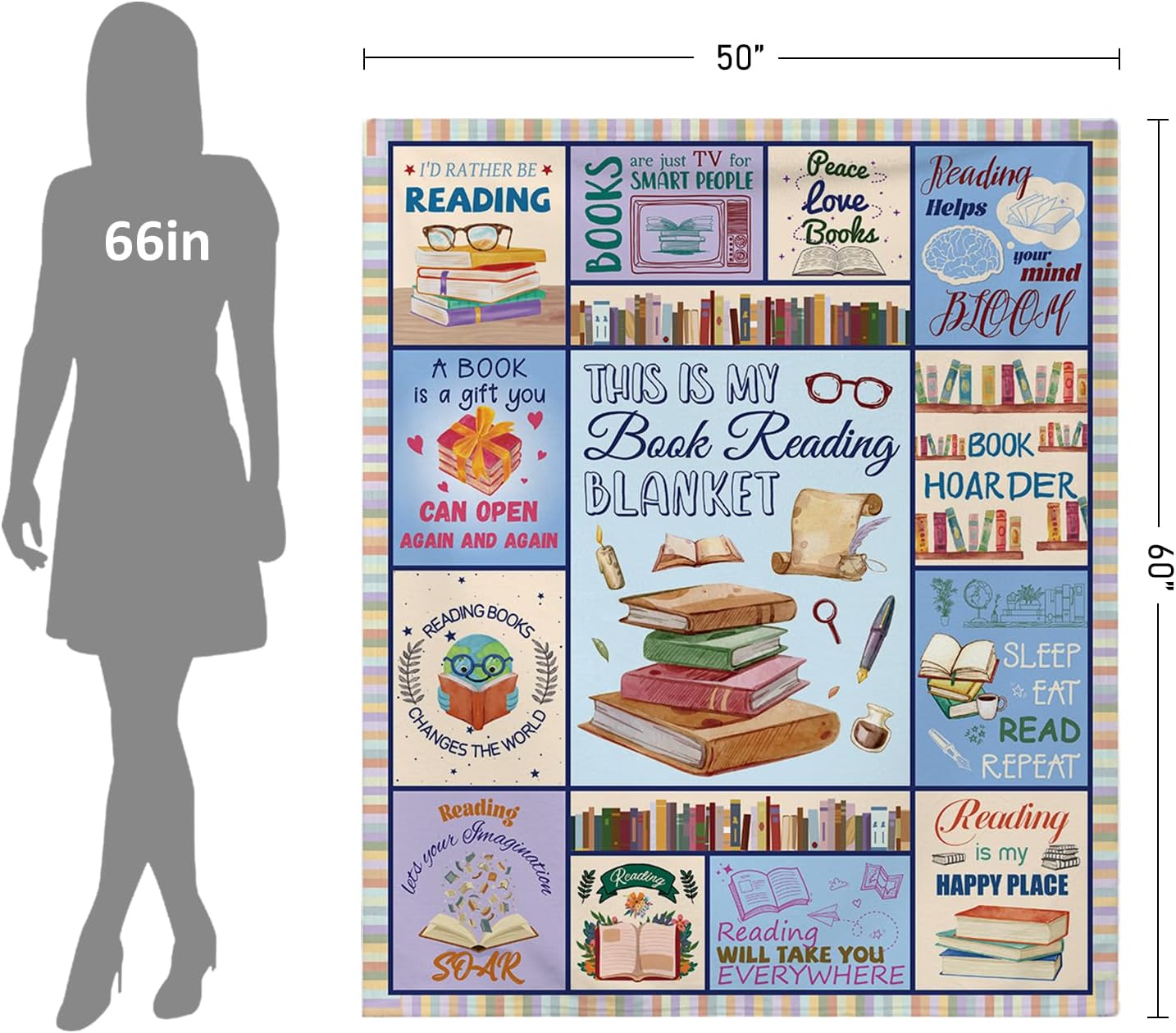 Book Lovers Gifts - Reading Blanket for Women Girls, Soft Cozy Flannel Throw Blanket 50"x60", Librarian/Bookworm/Book Club Gift for Birthday Christmas Graduation, Family Friend Blanket Present