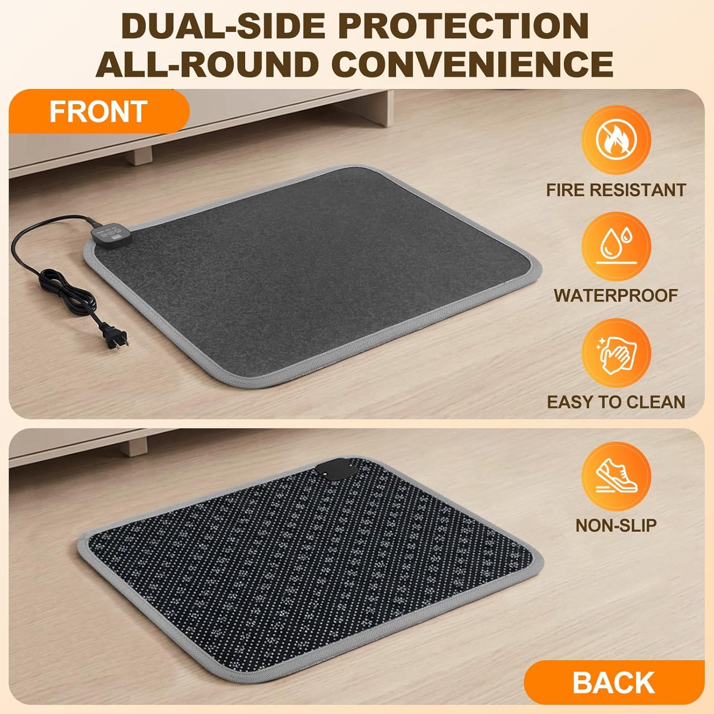 Heated Floor Mat for Foot Warmer - 110V Adjustable Temperature Under Desk Electric Heater with Timer for Office Bathroom Home, Heating Pad for Cold Feet