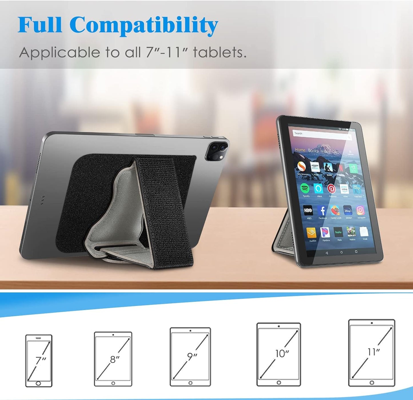 Fintie Universal Tablet Hand Strap Holder - [Dual Stand Supports] Detachable Padded Hook & Loop Fastening Handle Grip with Adhesive Patch for iPad/Galaxy Tab and All 7-11" Tablets, Gray