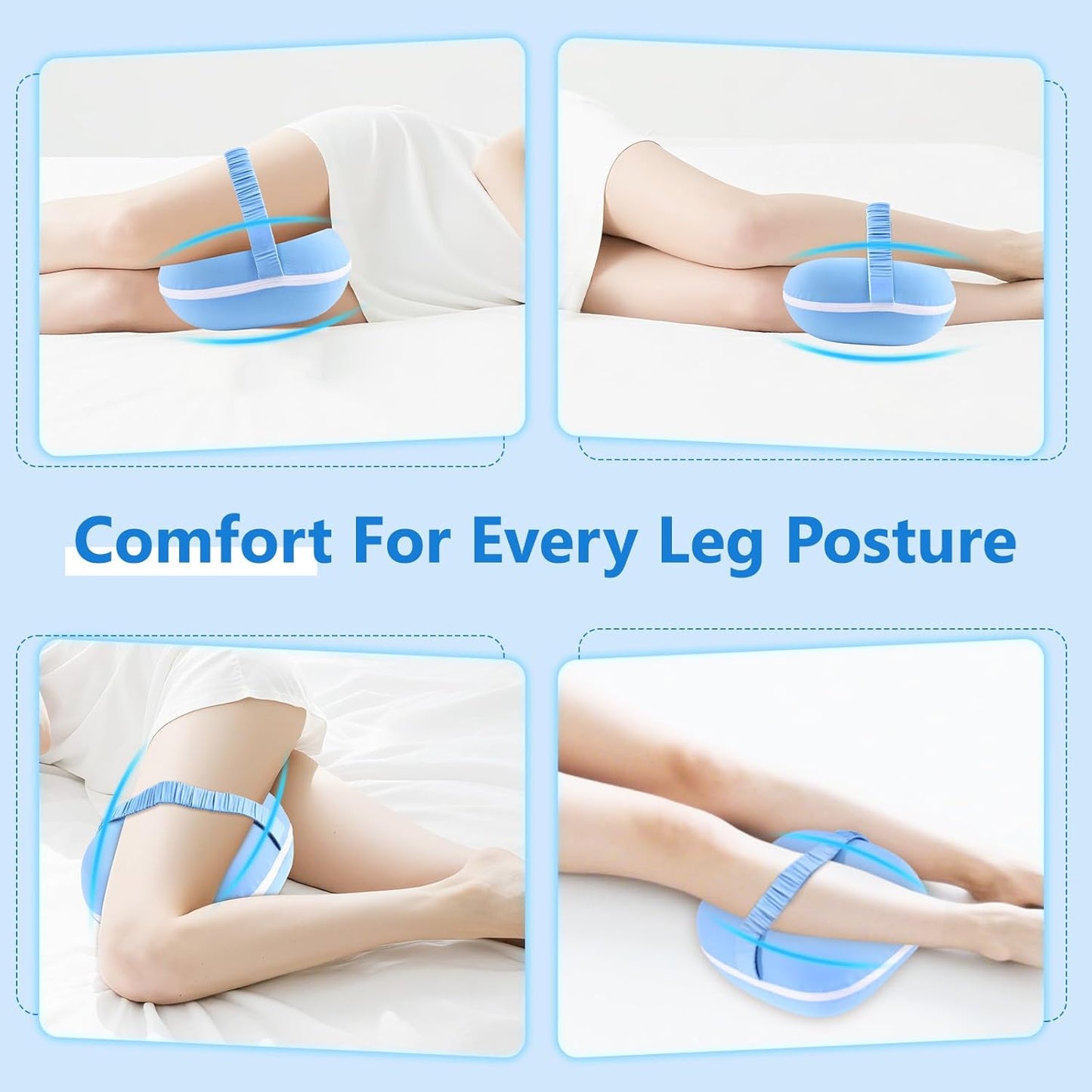 Knee Pillow for Side Sleepers, Cool Memory Foam Leg Pillow for Sleeping, Between Legs Cushion, Knee Support Pillow for Spine Sciatica Back Hip Knee Pain Relief with Ice Silk Cover & Elastic Strap