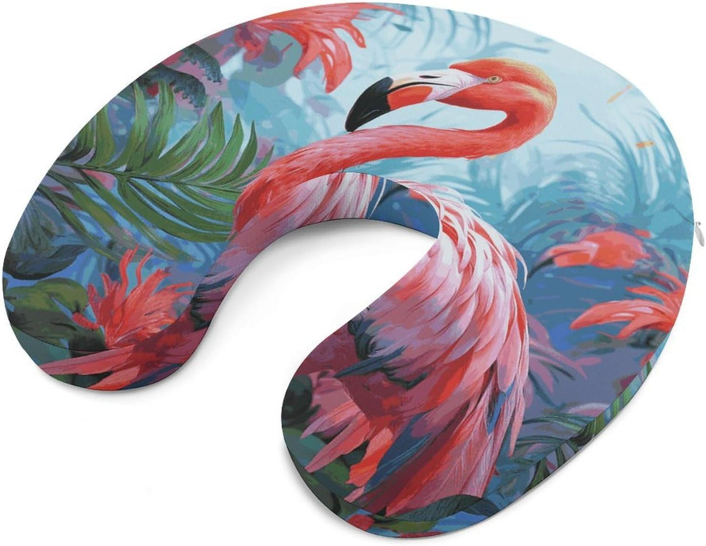 Painted Flamingo Neck Pillow Memory Foam U Shaped Pillows Portable Pillows for Shoulder Travel Head Support Pillow with Concealed Zipper for Airplane Car Home Office
