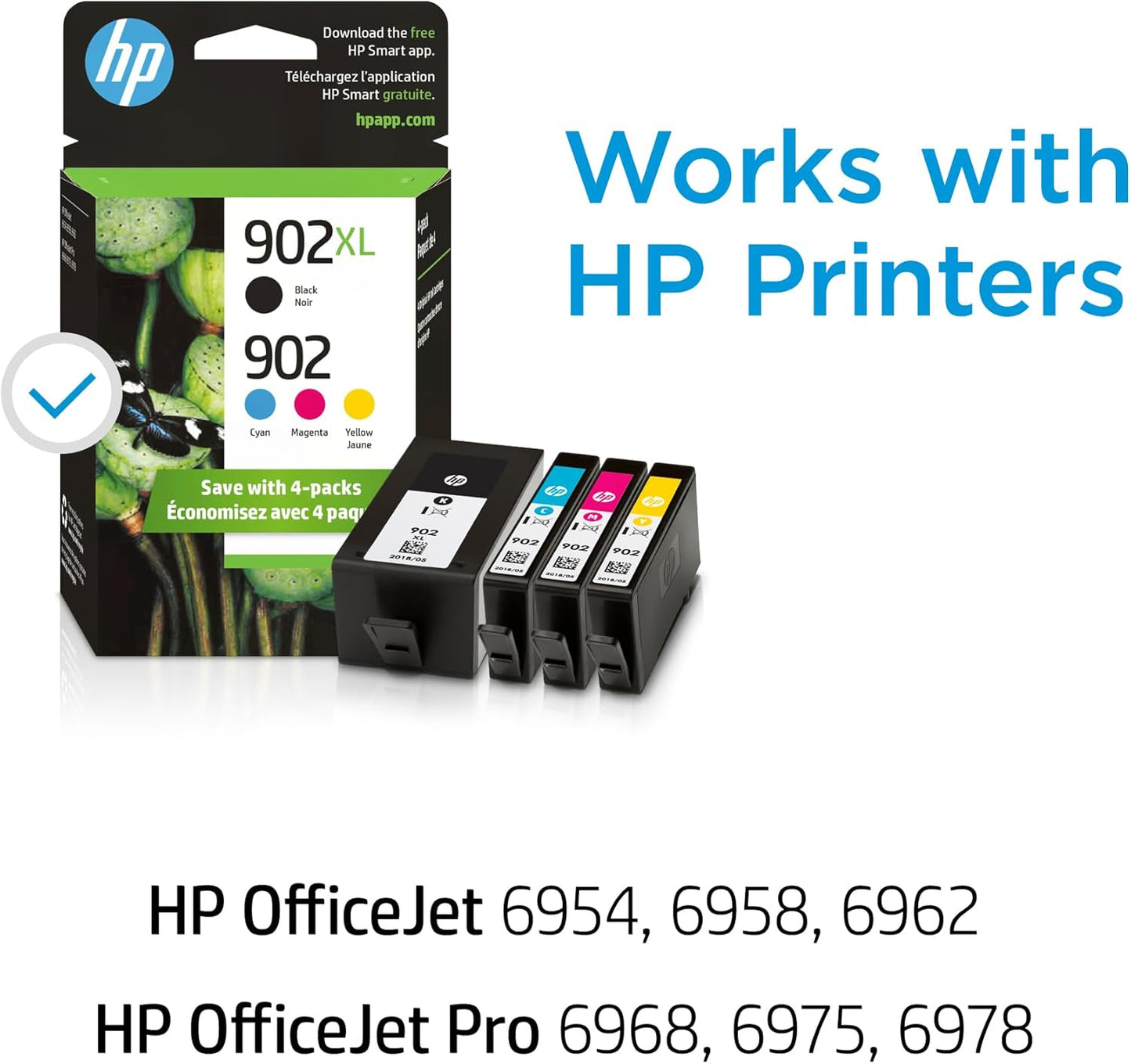 HP 902 Black, Cyan, Magenta, Yellow Ink Cartridge (Black XL + CMY)