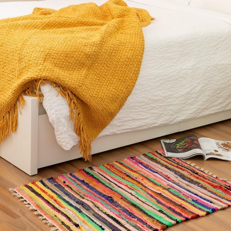 Reversible Chindi Rug Runner 20"x32" – 100% Recycled Cotton | Multicolor Handmade Floor Mat for Bedroom, Kitchen, Living Room, Entryway, or Laundry Room | Eco-Friendly & Durable