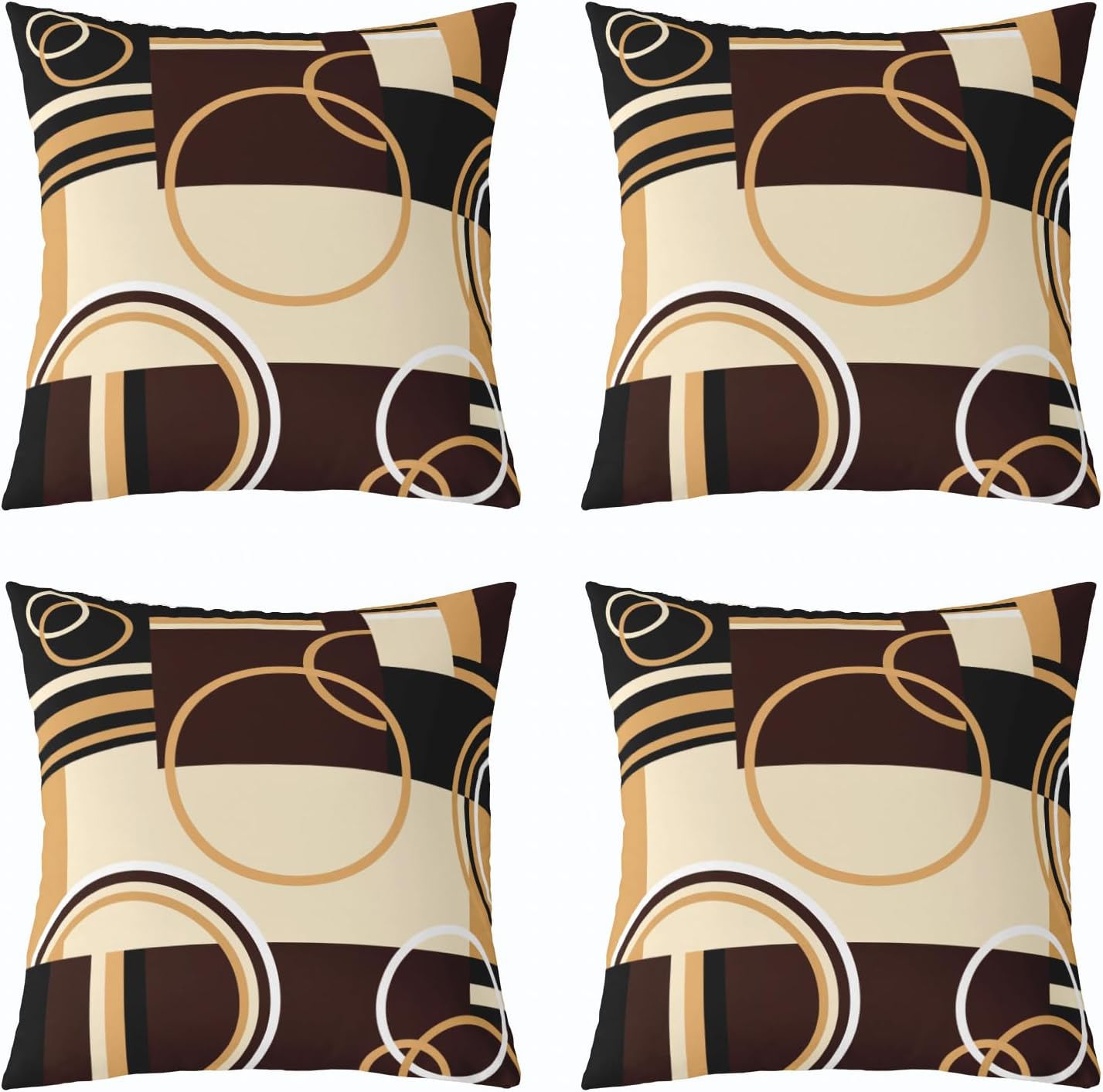 Modern Geometric Throw Pillow Covers 20x20 Set of 4 Brown Black Stripes Cushion Covers For Lumbar Support Bedroom Retro Circle Swirls Pillow Covers Abstract Texture Decorative Accent Pillow Cases