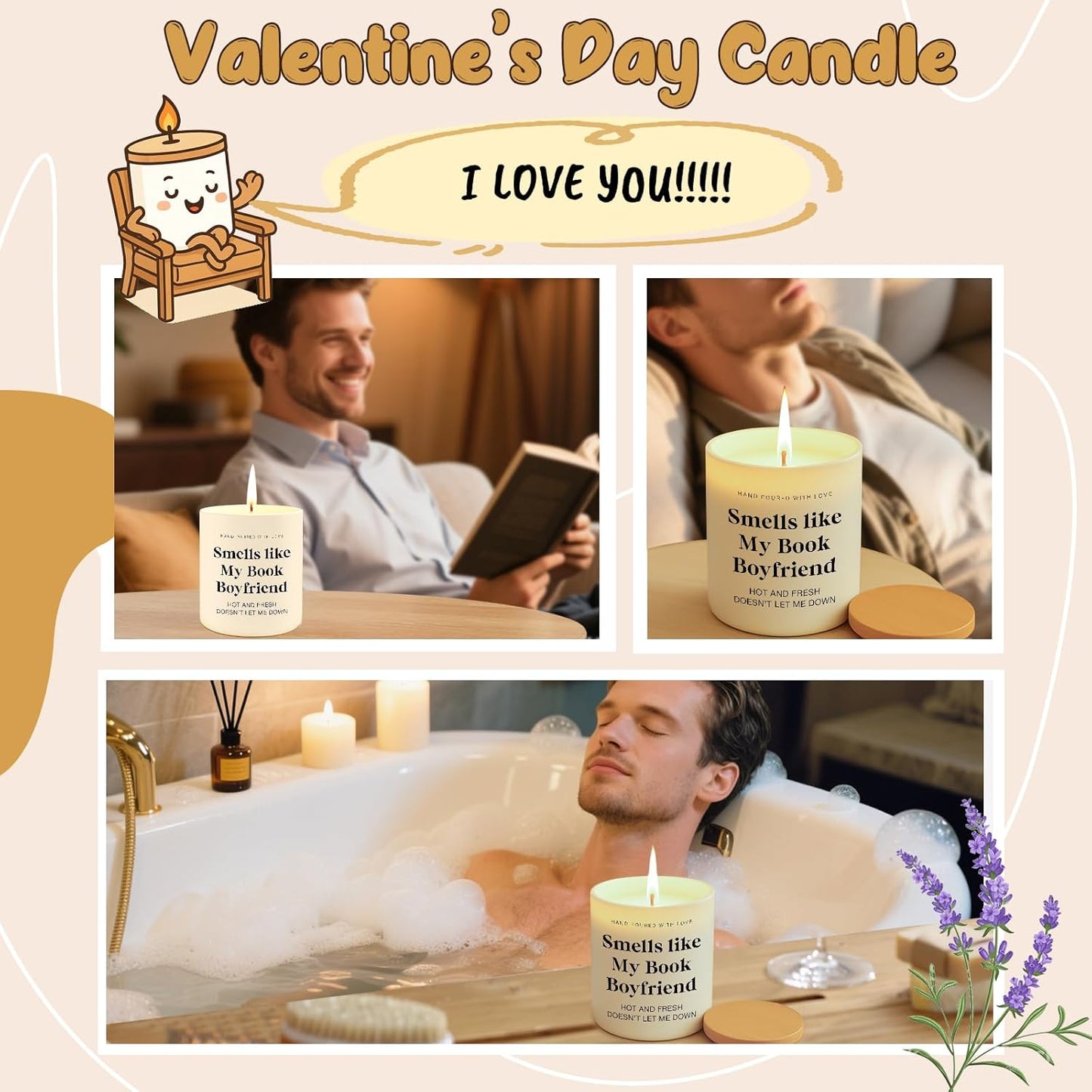 Gifts for Him Boyfriend Valentine’s Day Candle- Funny Hot Fresh Literary-Inspired Gift Anniversary Birthday Love Appreciation Gift for Him Boyfriend Relationship Candle Smells Like My Book Boyfriend