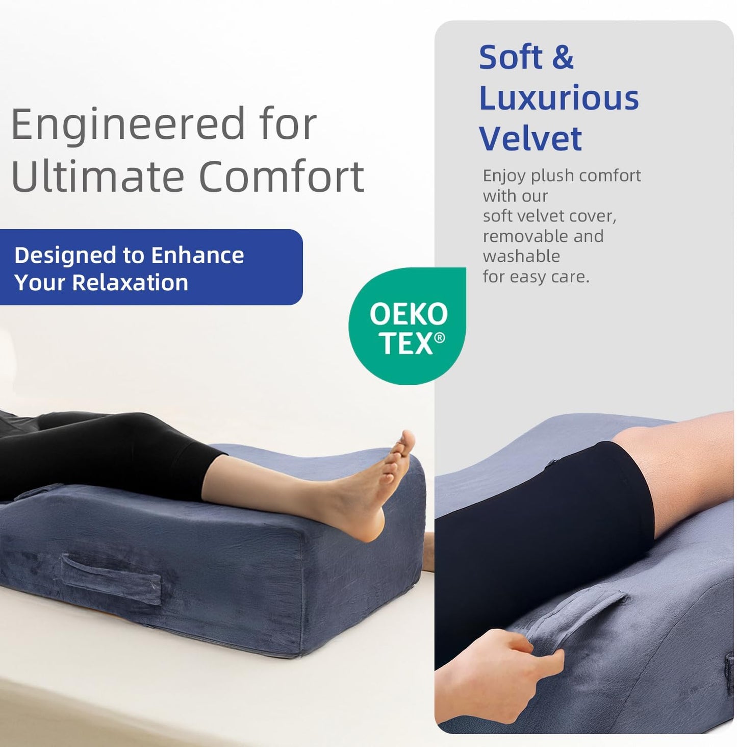 8" Leg Pillow, Leg Elevating Pillow for Sleeping, Swelling, Pain Relief and Post-Surgery Recovery – Memory Foam Wedge Pillow for Legs, Knee, and Back – Leg Elevation Pillow for Legs Syndrome Relief