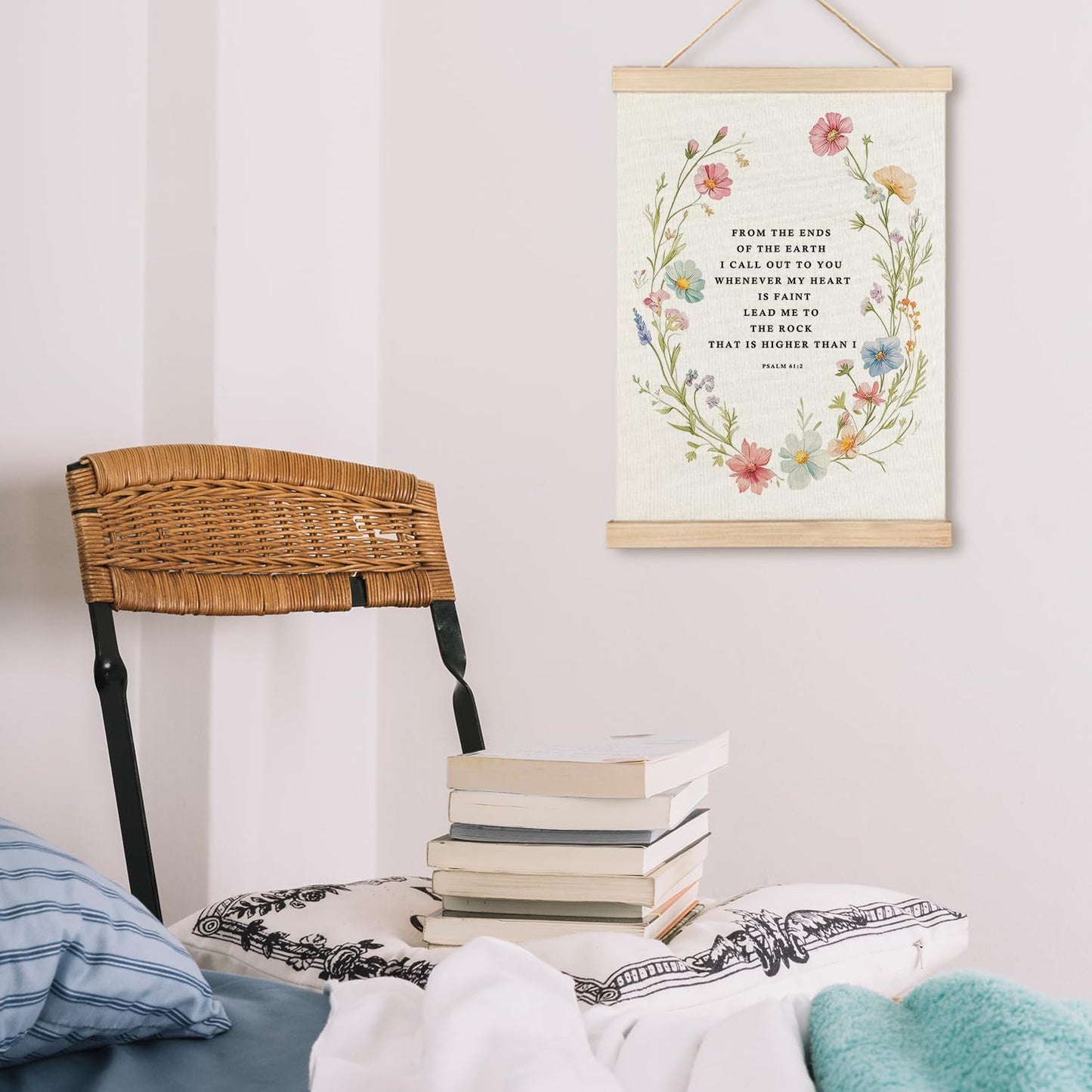 LZYRF Boho Floral Christian Wall Decor, Psalm 61:2 Bible Verse Religious Wall Decor for Church Prayer Room Office, 12x16 Inch