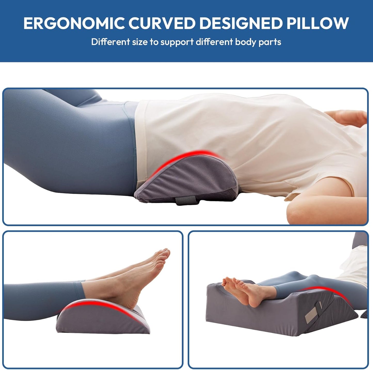6PCS Wedge Pillow Set for After Surgery, Back Pillow for Bed Sitting Up, Orthopedic Bed Wedge for Body, Leg Pain Relief, Memory Foam Pillow for Post Surgery, Sleeping, Acid Reflux, Plush Grey