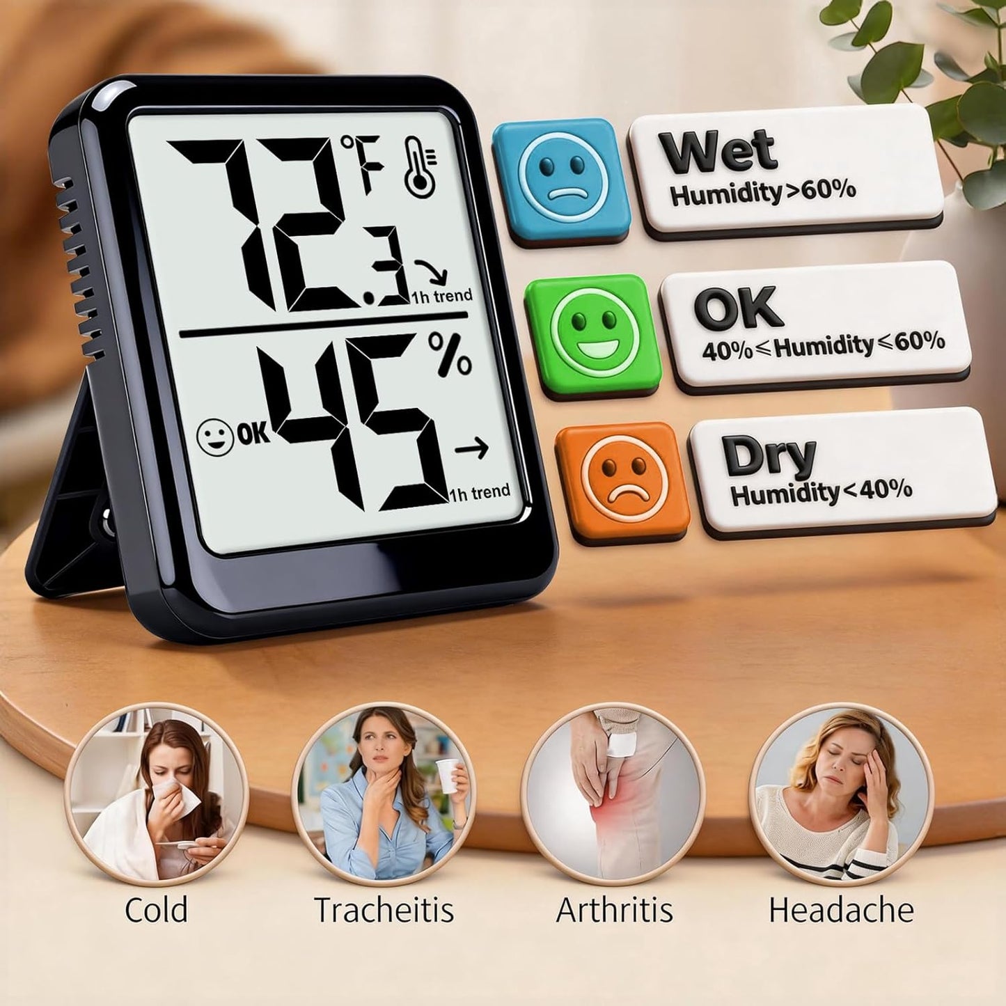 4-Pack Room Thermometer Indoor Hygrometer, Small Digital Temperature and Humidity Monitor Sensor, Temperature Humidity Gauge Meter for Home Baby Room, Plants, Pets - AAA Battery Included