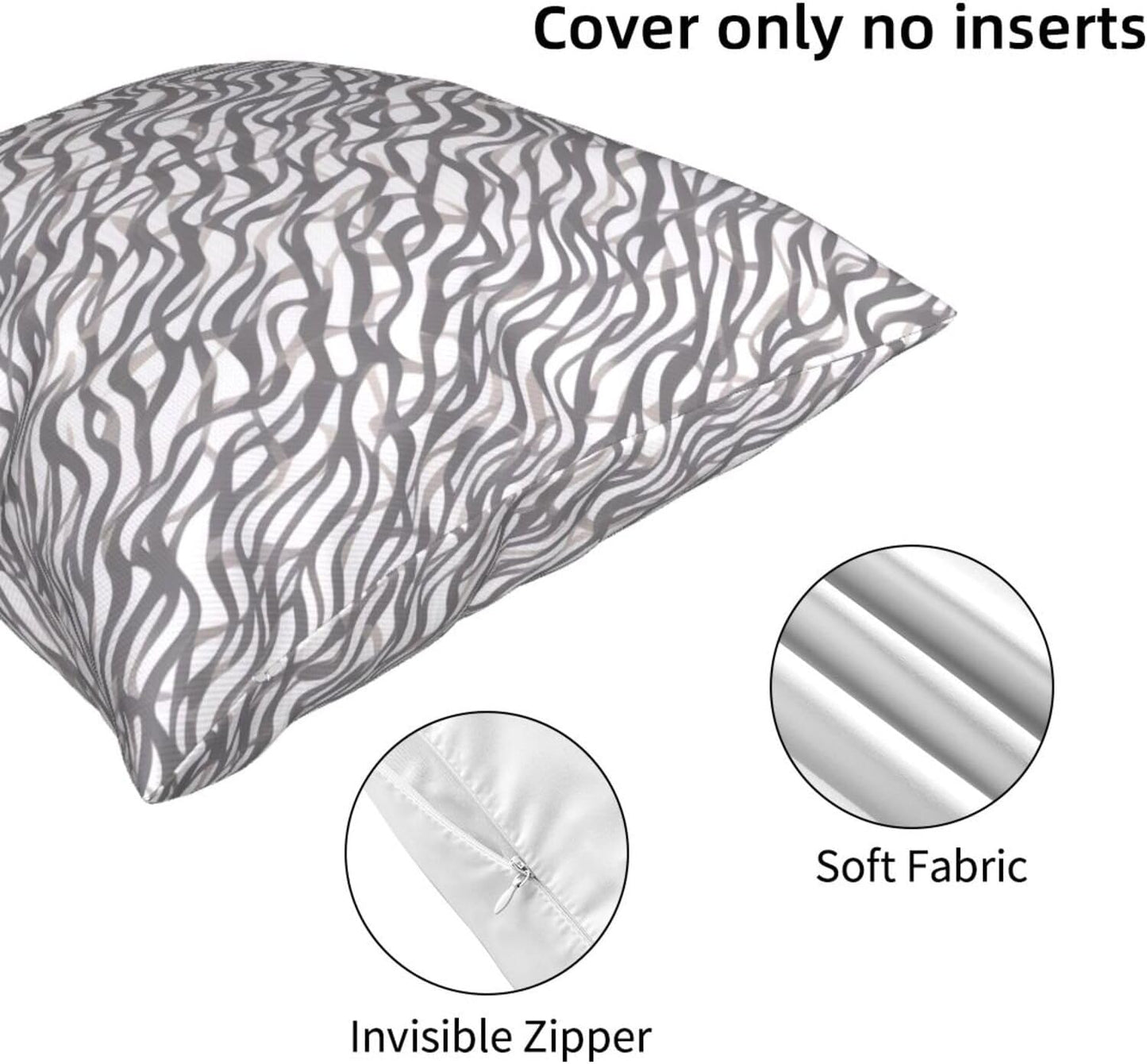 All-Season Square Pillow Covers 18"X18", Zebra, Decorative Throw Pillow Covers for Sofa Bed Couch, Hidden Zipper Cushion Cover, Square Lumbar & Accent Pillowcases for Home Decor
