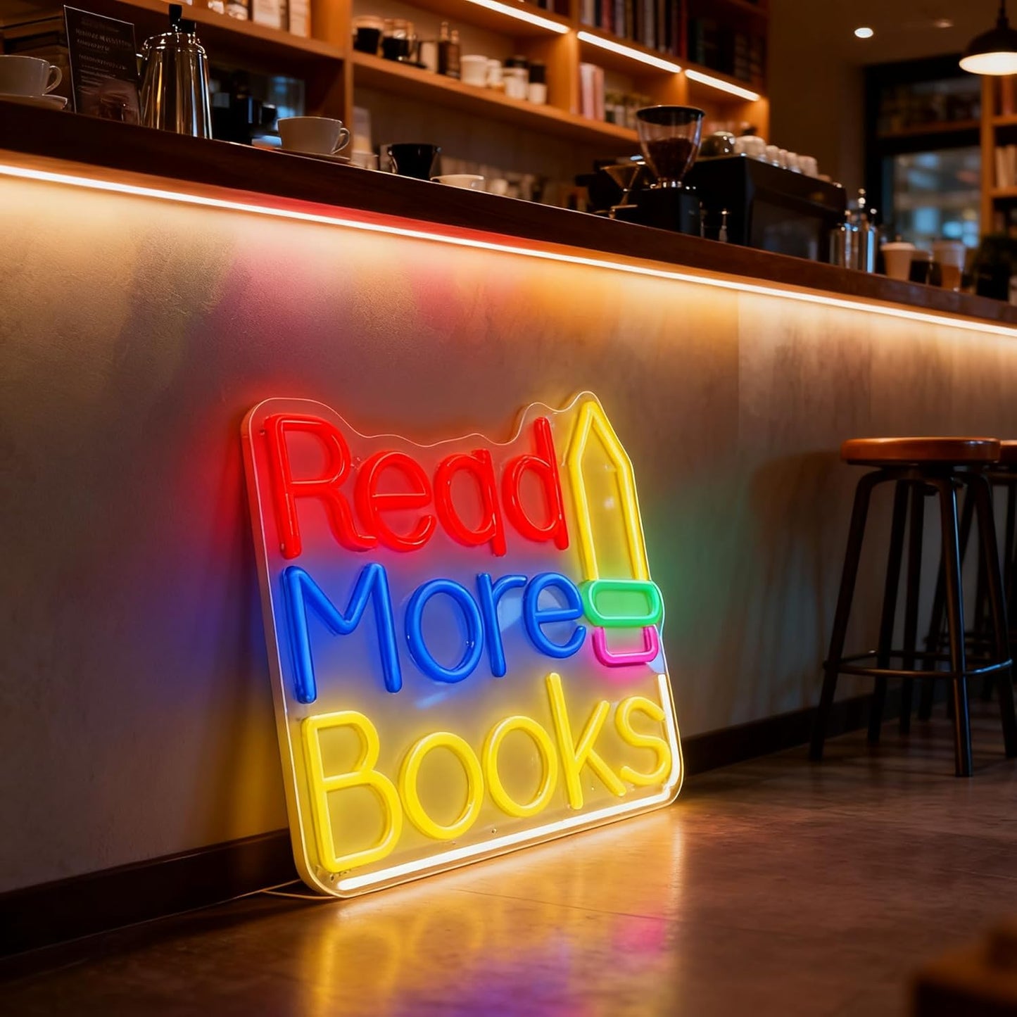Reading More Books Neon Sign for Wall Decor Light Up Letters LED Sign Birthday Party Signs Led Decorative Night Signs Reading Room Decor Gift for Bookstore Library Student Dorm Bedroom