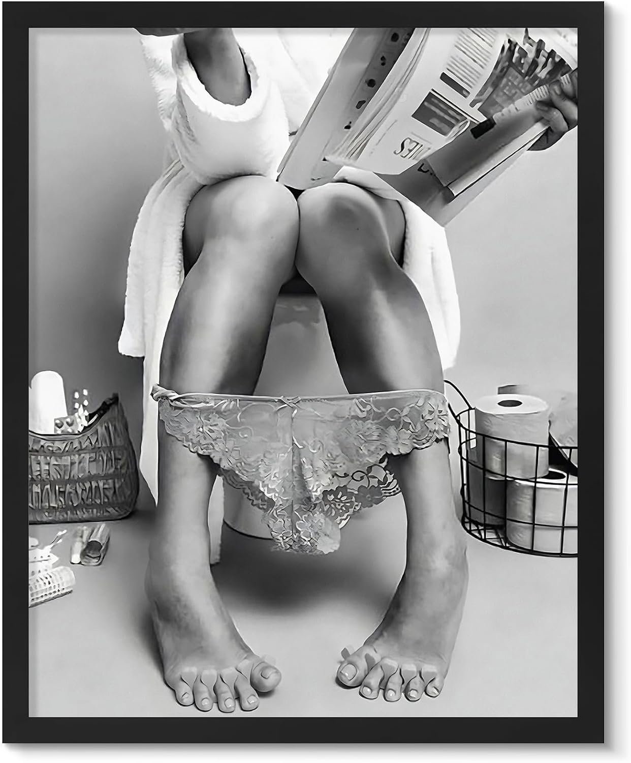 uniro Trendy Newspaper Wall Art Prints Woman Reading Newspaper in Toilet Canvas Decor Vintage Black & White Newspaper Wall Decor Aesthetic Pictures Funky Bathroom Wall Decor Disco Poster for Teen Girly Bedroom Apartment, Bar Cart decor -8x10 Unframed