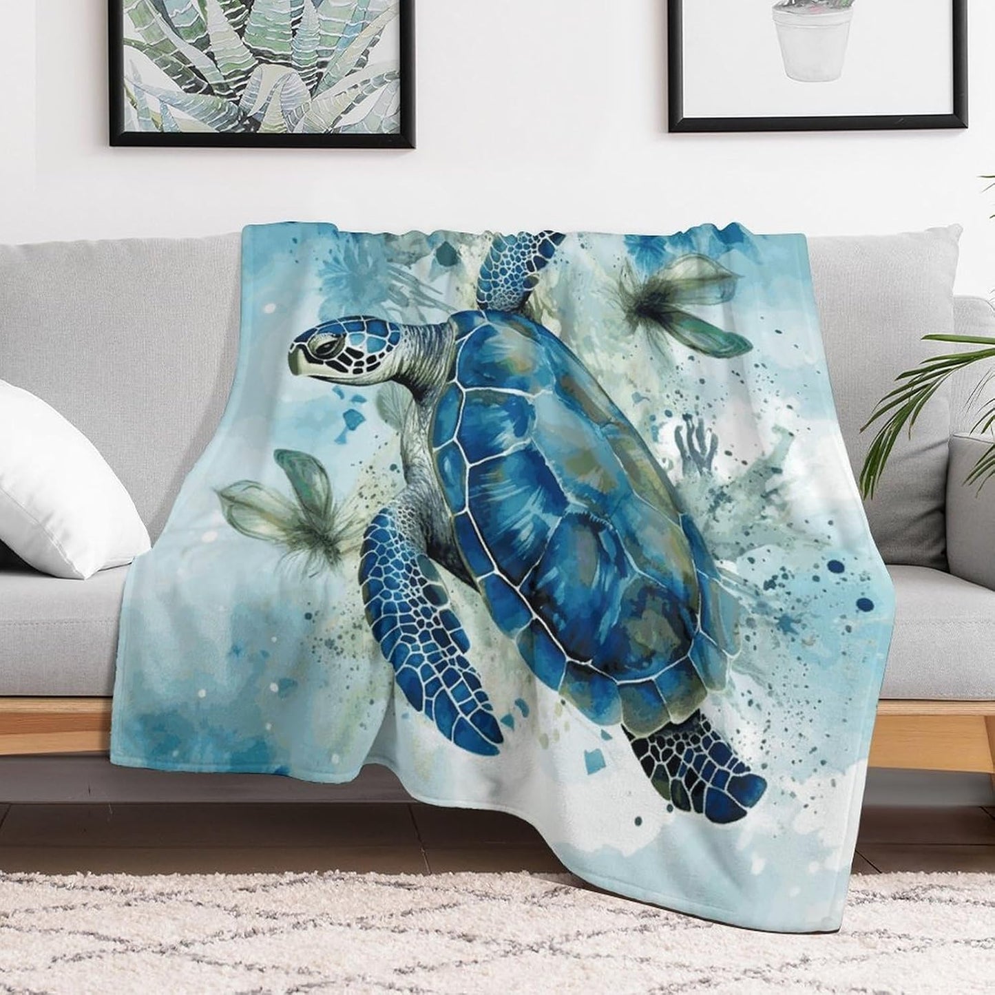 Sea Turtle-Blue Blanket Super Soft Lightweight Throw Blanket Cute Cozy Warm Bed Blanket Decorative Fuzzy Blanket All-Season Home Decor Gift for Sofa Couch Living Room 50"*60"（130 * 150cm）