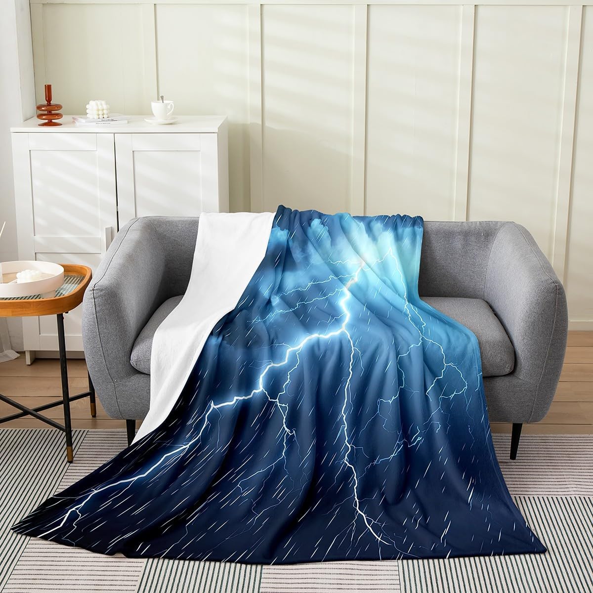 Erosebridal Nature Lightning Blanket for Adult Teens,Lightning Thunderstorm Throw Blanket Throw 50x60 Inch,Grey Cloud Fleece Blanket Soft Lightweight,Natural Disaster Themed Flannel Blanket Warm